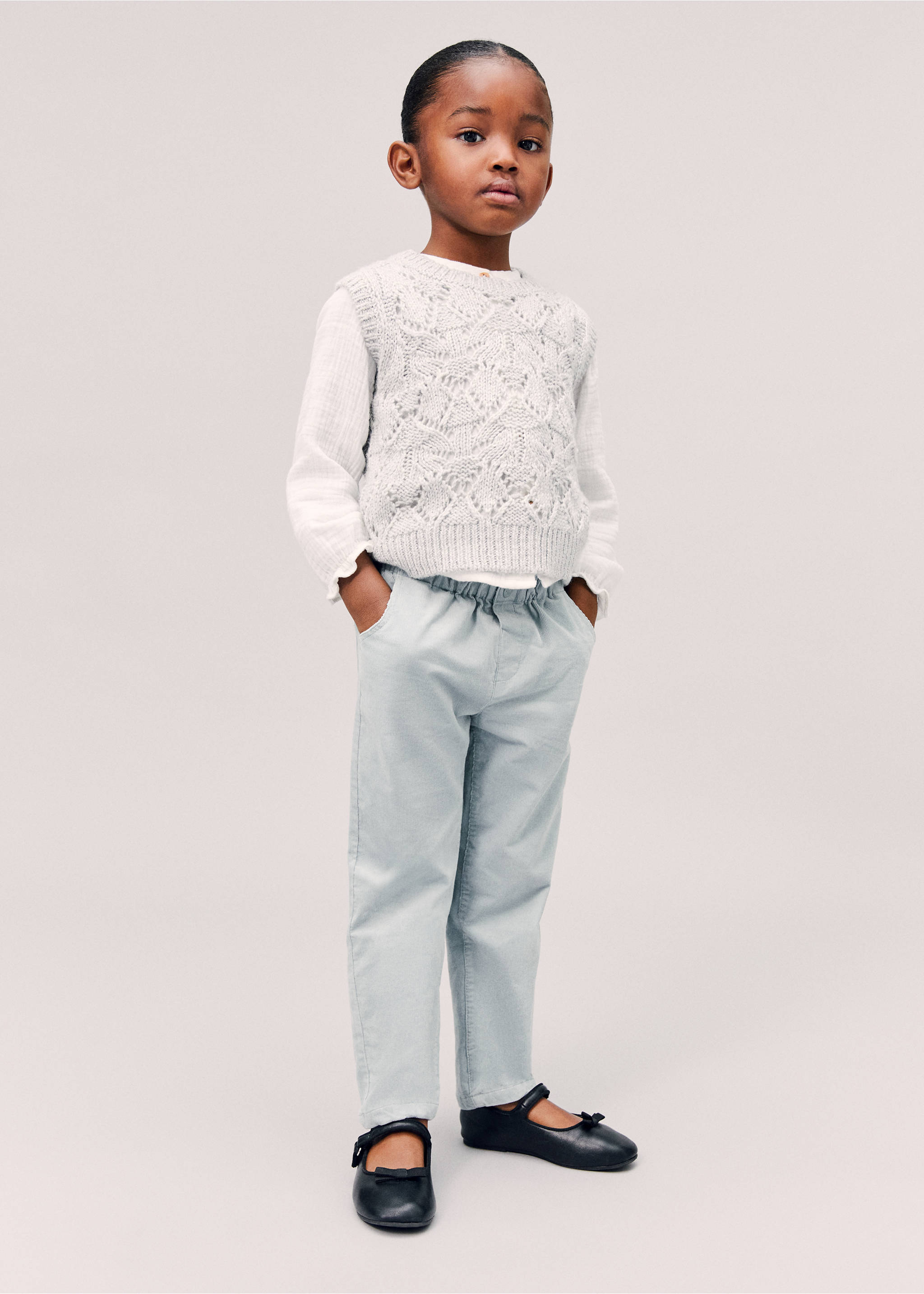 Corduroy paper bag trousers - Details of the article 5, Sky Blue. Ref: 77076344-00.