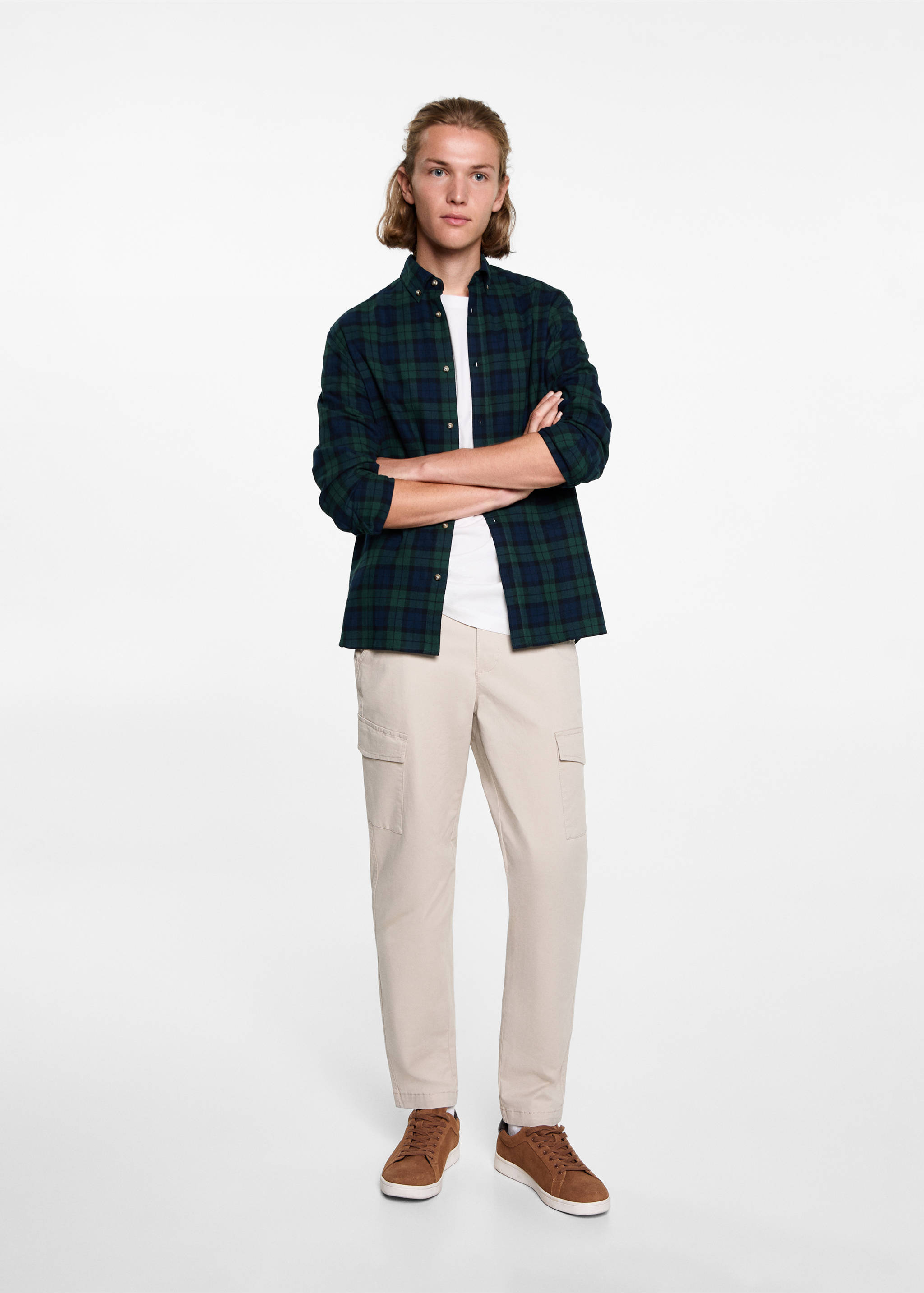 Kariertes Baumwollhemd - Allgemeine Ansicht, Grün. Ref: 77076350-00.