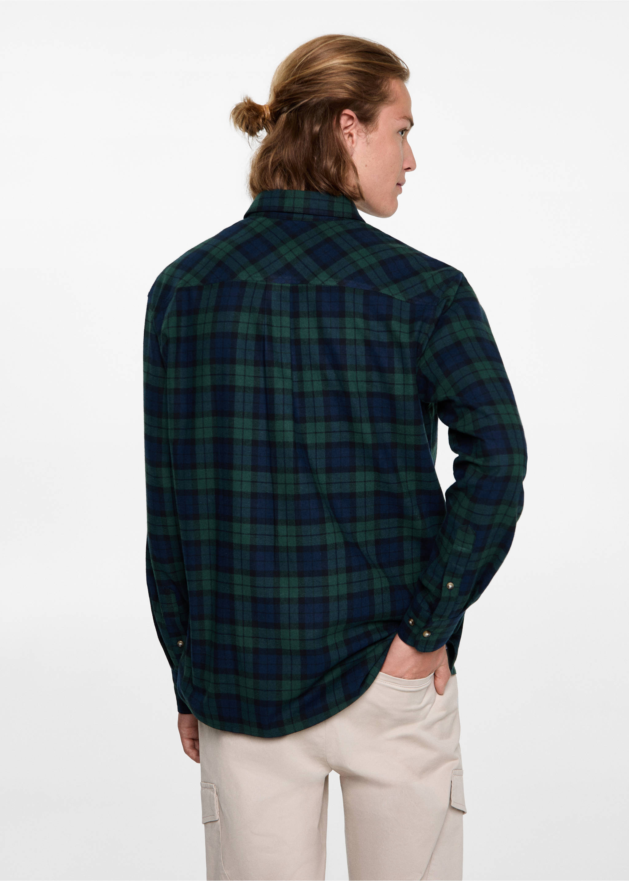 Kariertes Baumwollhemd - Rückseite des Artikels, Grün. Ref: 77076350-00.