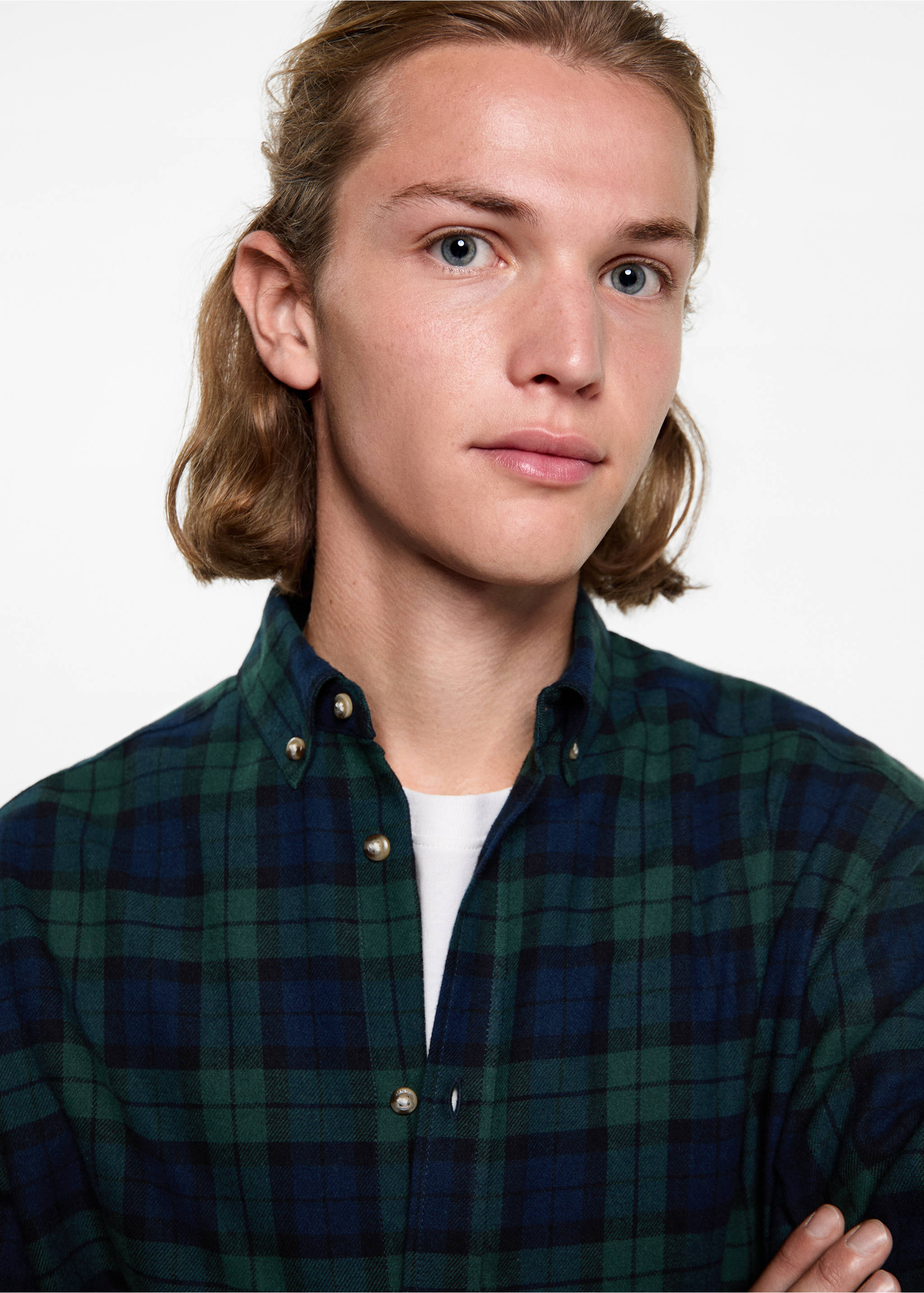 Kariertes Baumwollhemd - Detail des Artikels 1, Grün. Ref: 77076350-00.