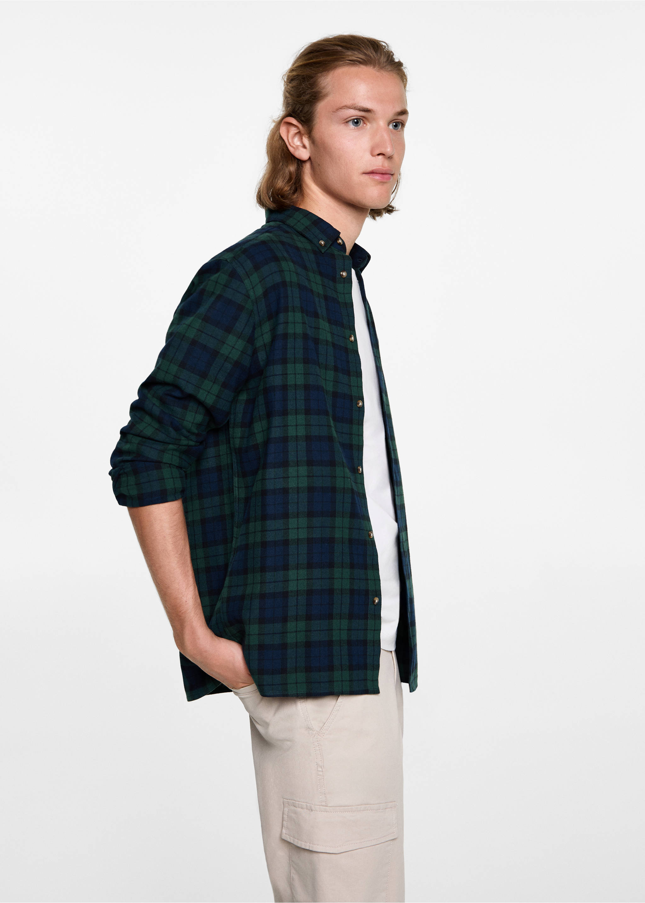 Kariertes Baumwollhemd - Detail des Artikels 2, Grün. Ref: 77076350-00.