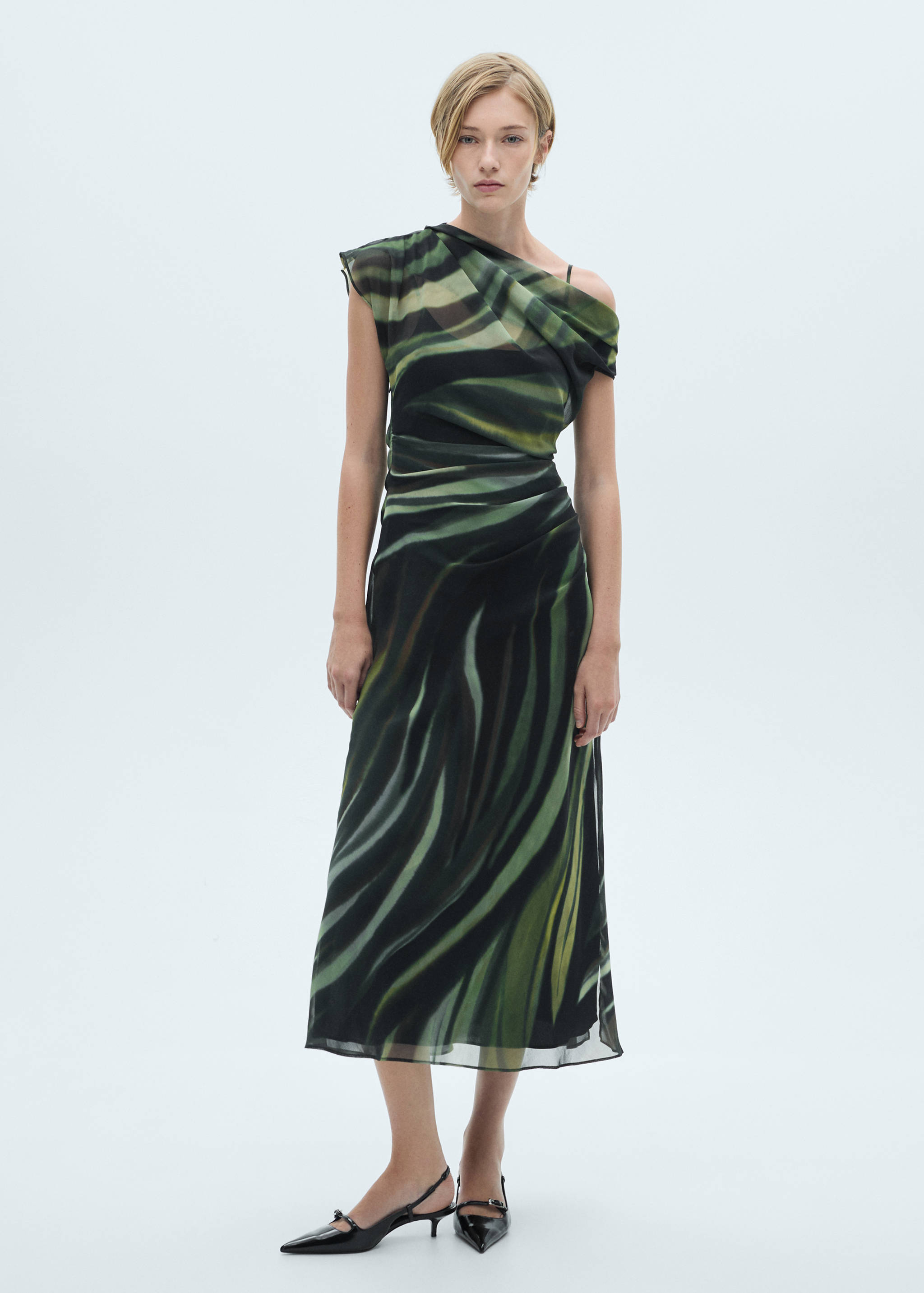 Printed dress with draped detail - General plane