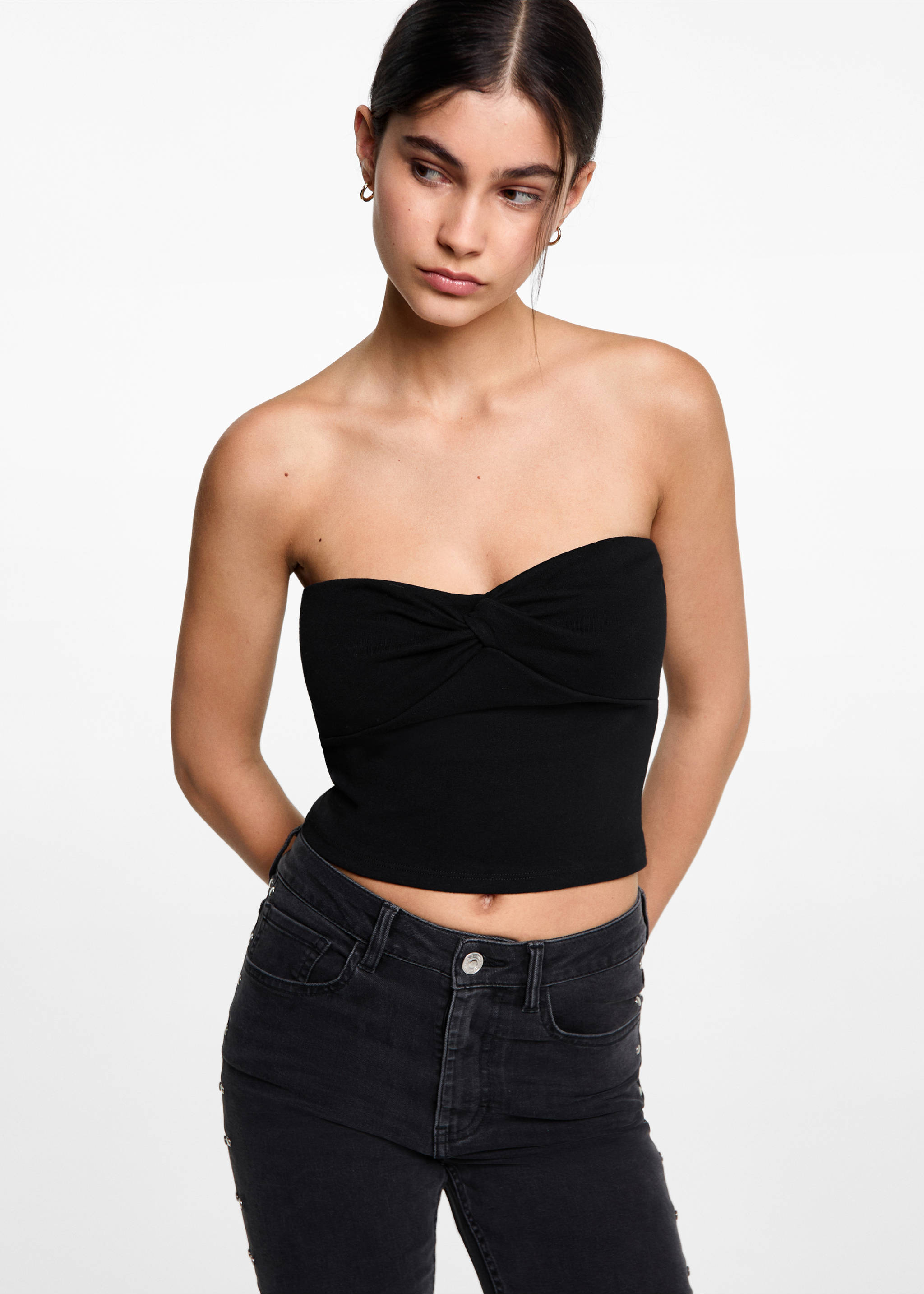 Knot crop top - Medium plane, Black. Ref: 77076358-00.