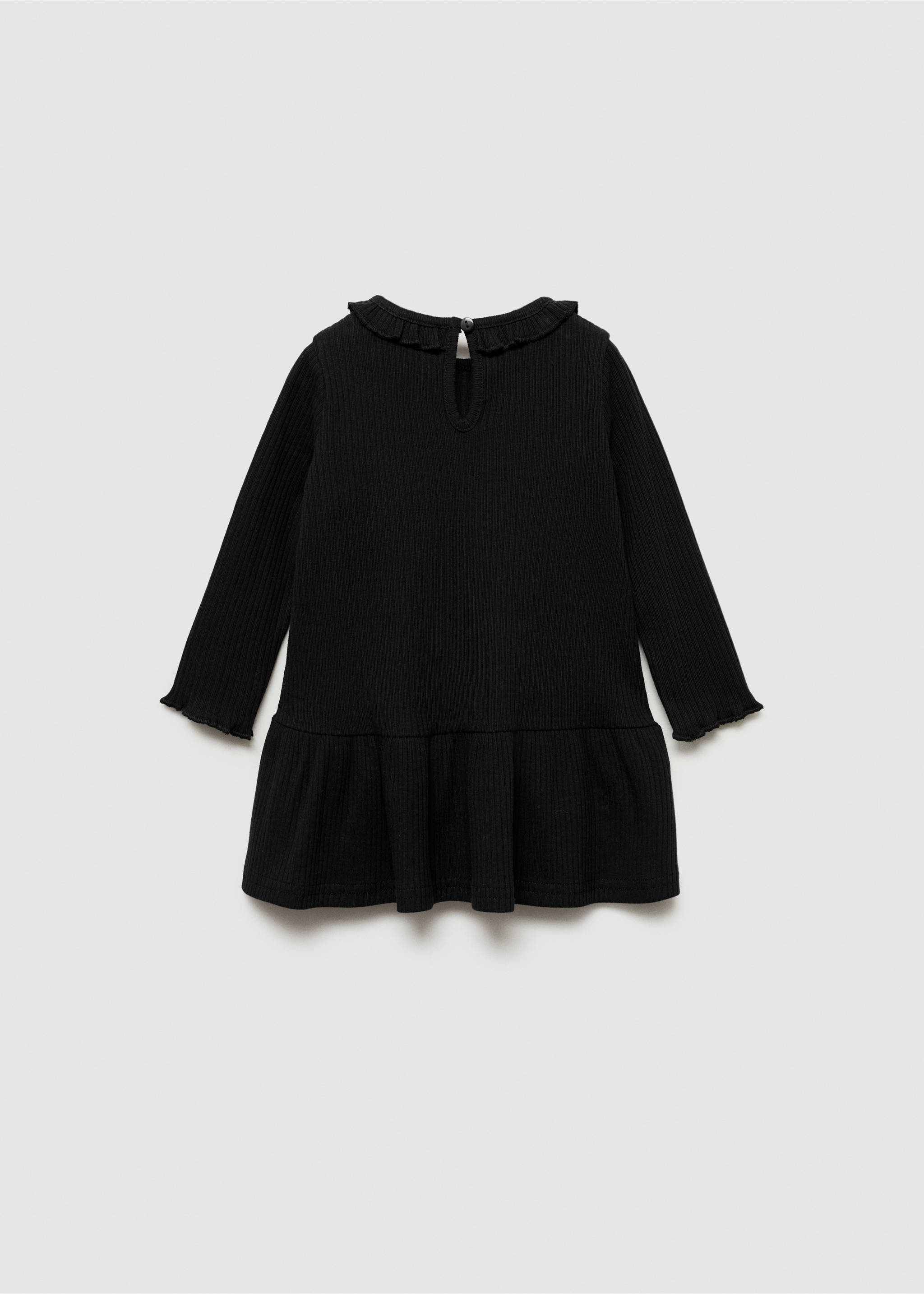 Vestido canalé volantes - Reverso del artículo, Negro. Ref: 77076734-00.
