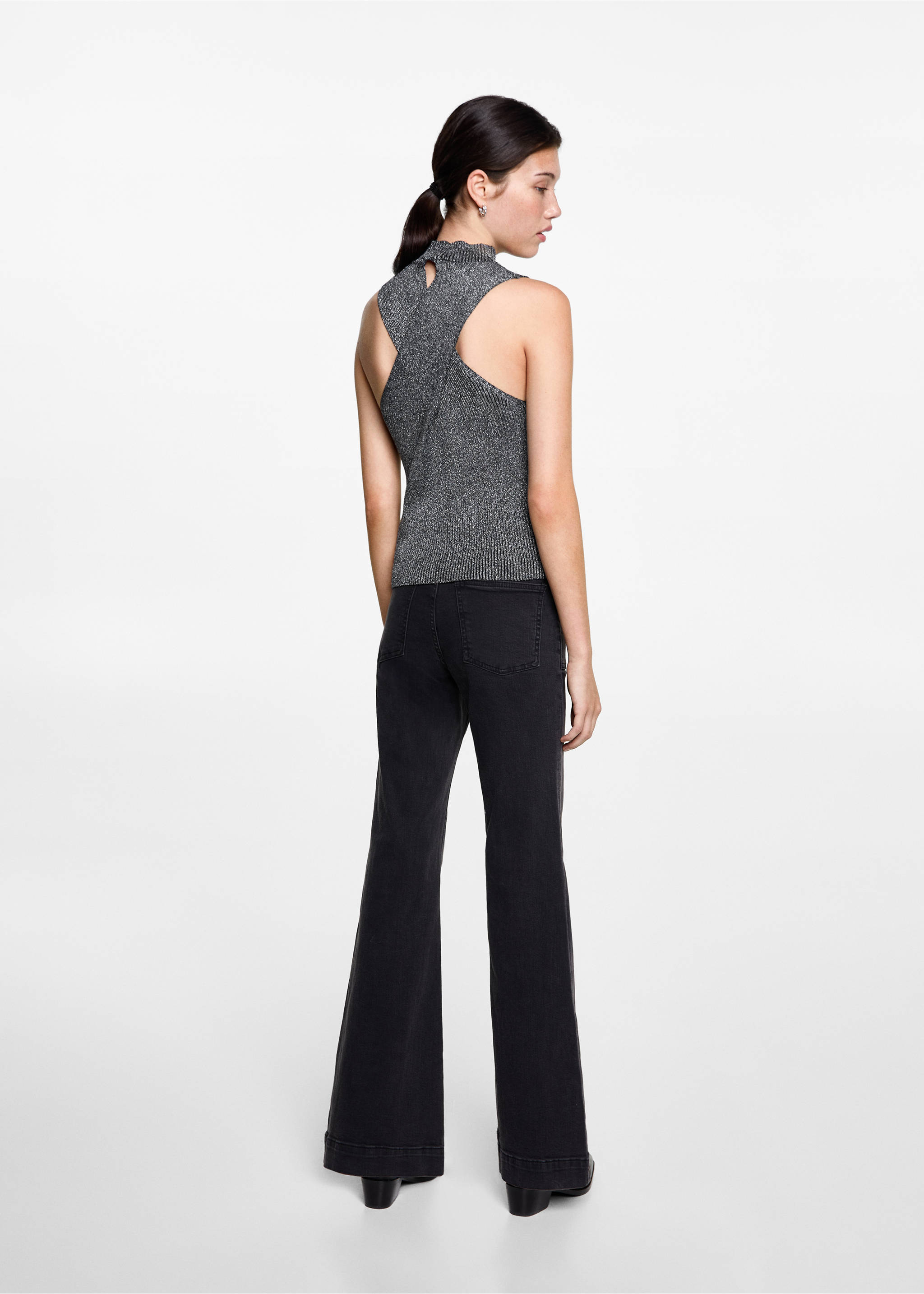 Lurex top met col - Achterkant van het artikel, Zwart. Ref: 77076741-00.