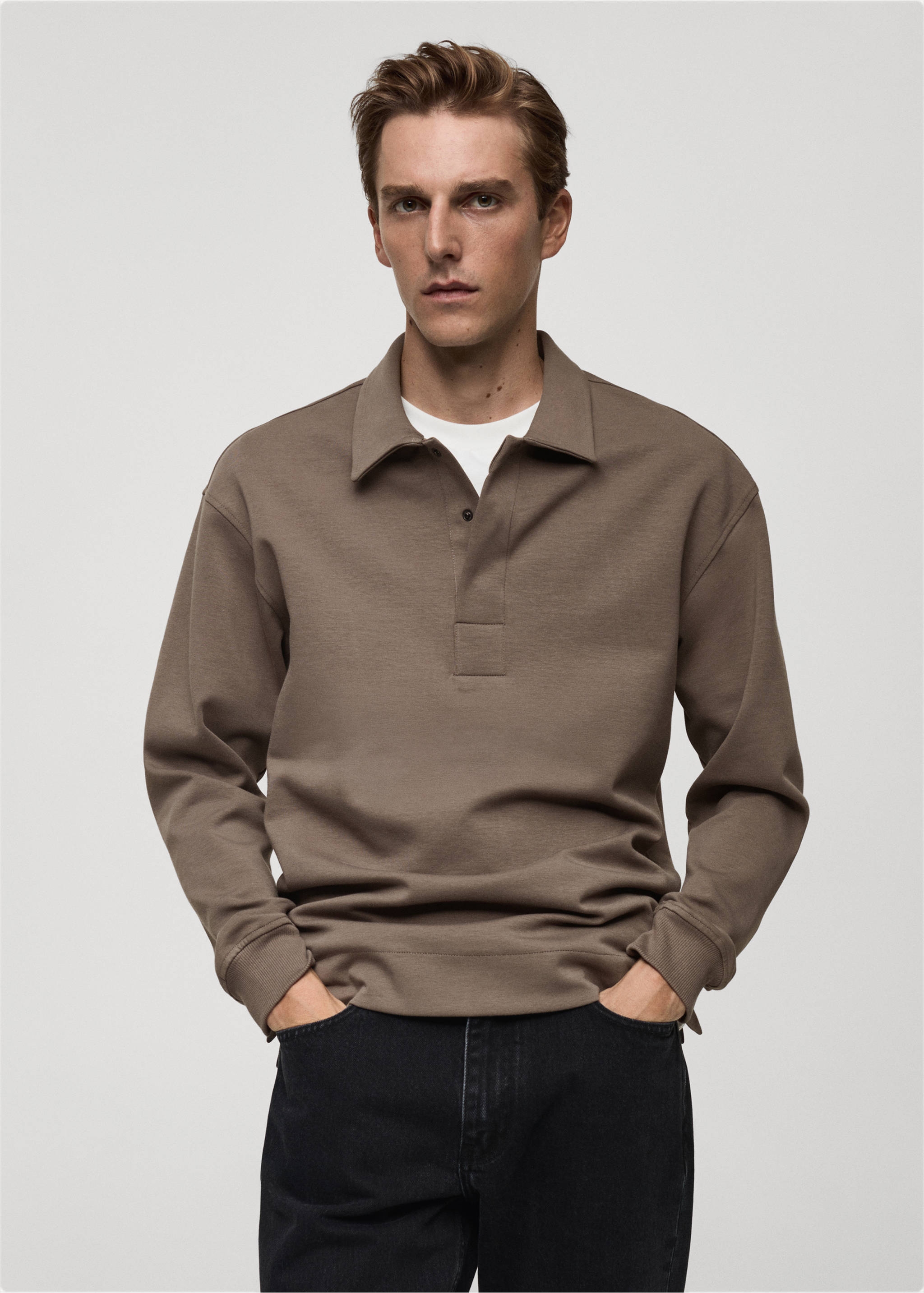 Relaxed-fit cotton polo - Medium plane, Mink Grey. Ref: 77077111-00.