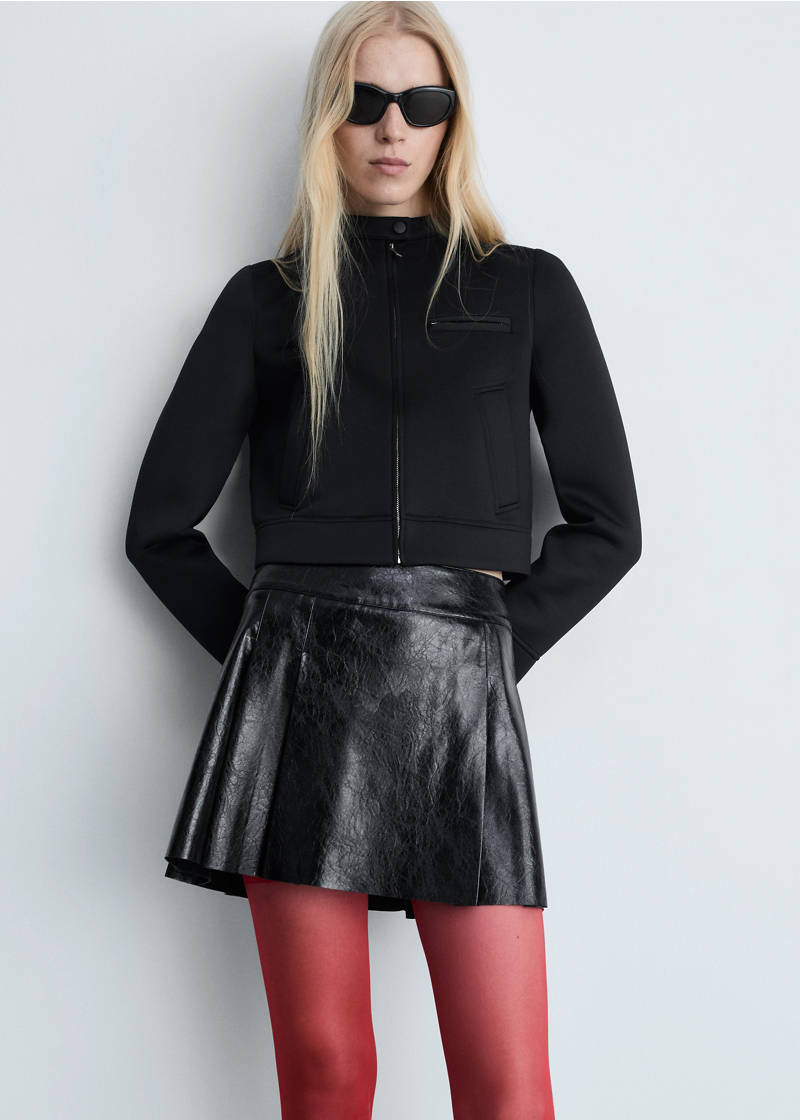 Faux-leather pleated mini-skirt