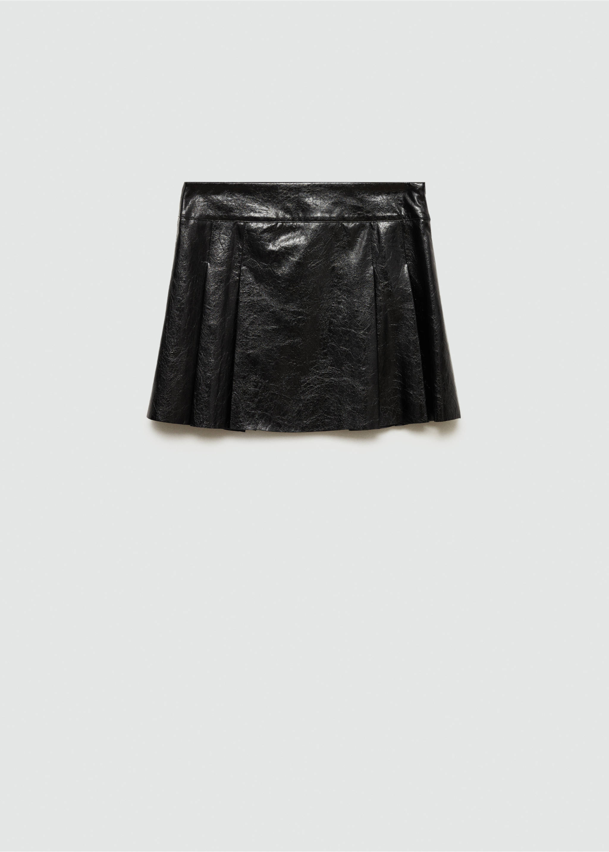 Faux-leather pleated mini-skirt - Article without model, Black. Ref: 77077118-00.