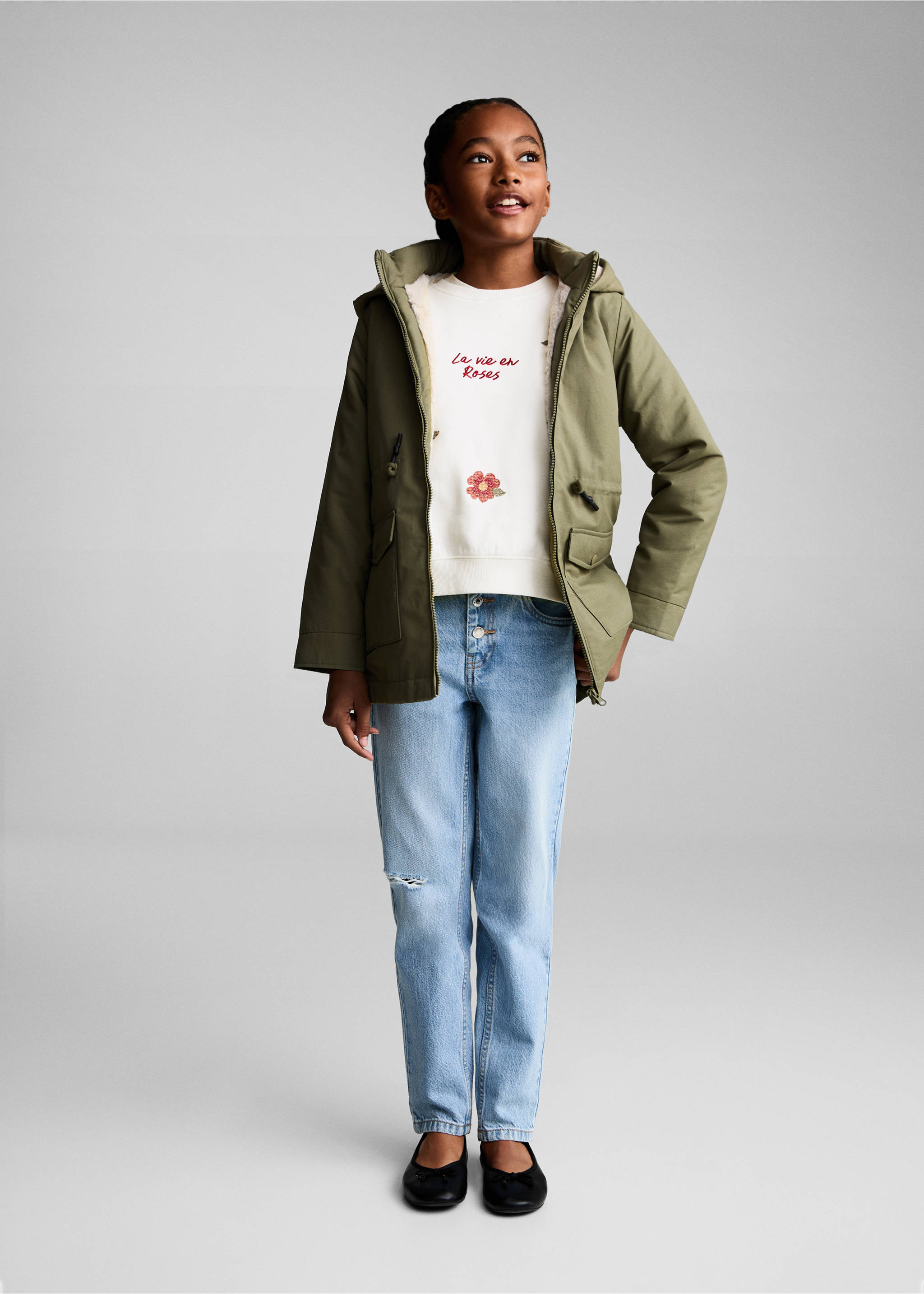 barn jacket with fur-effect lining - General plane, Khaki. Ref: 77077641-00.