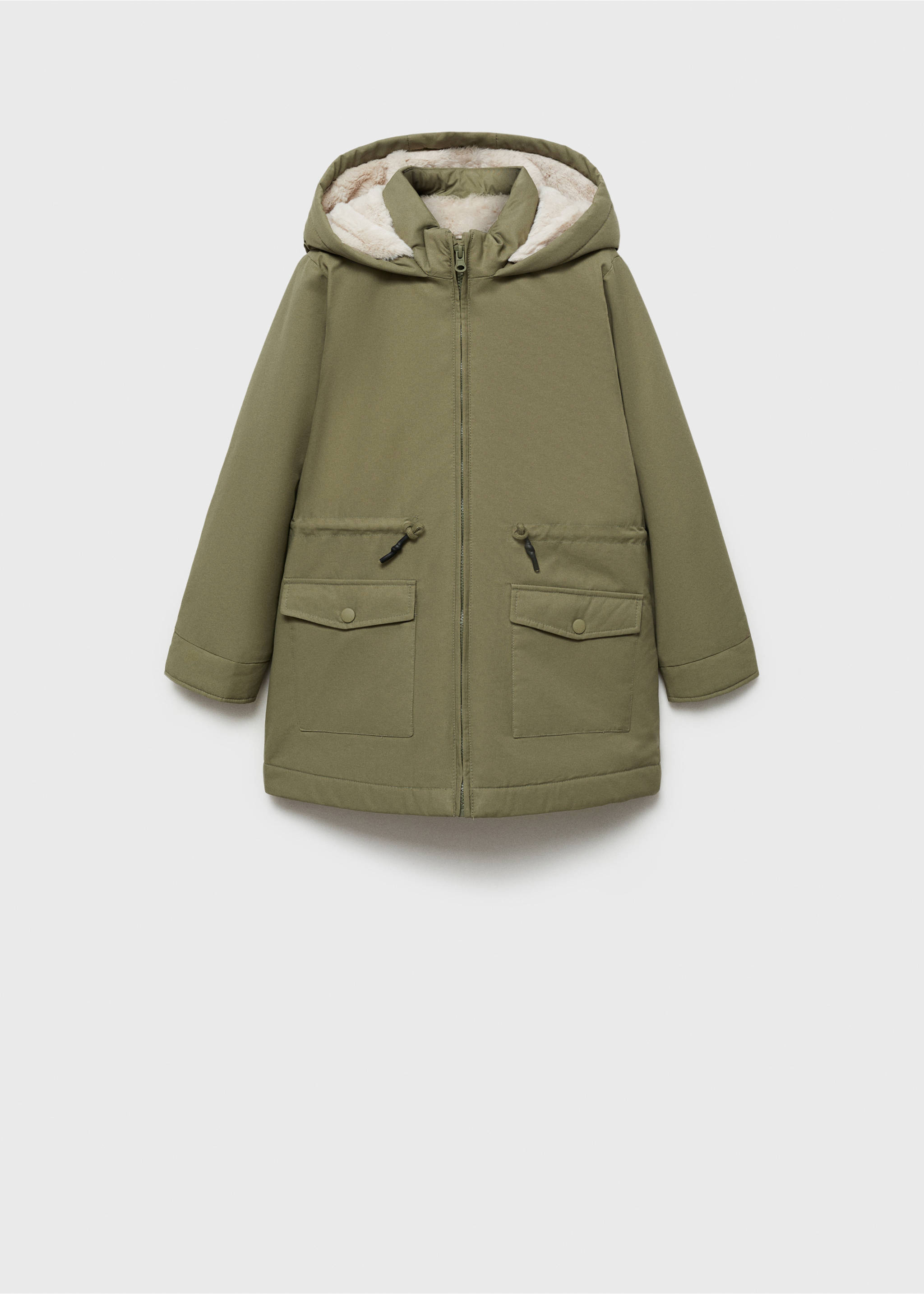 barn jacket with fur-effect lining - Article without model, Khaki. Ref: 77077641-00.