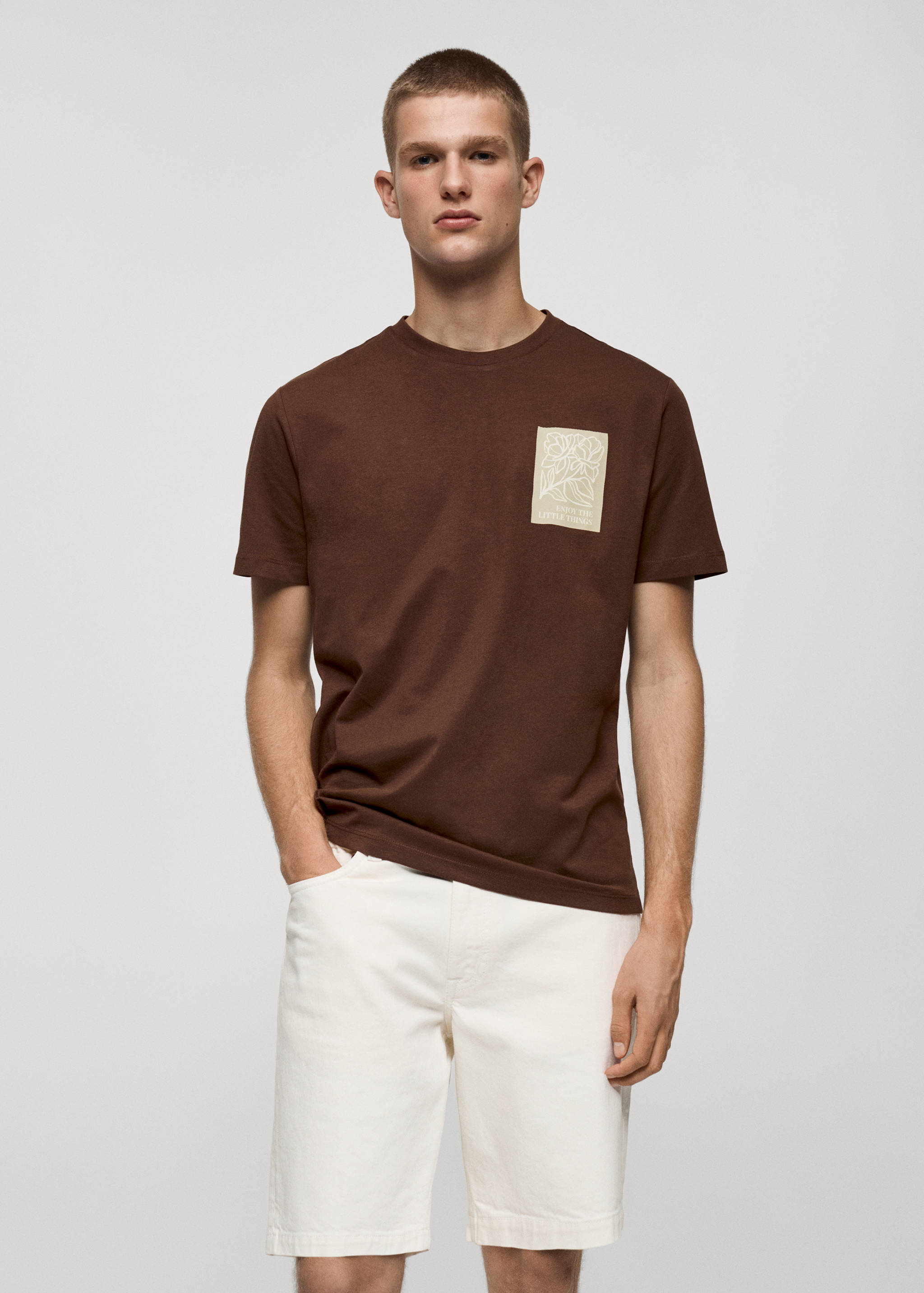 T-shirt 100 % coton imprimé poitrine - Plan moyen