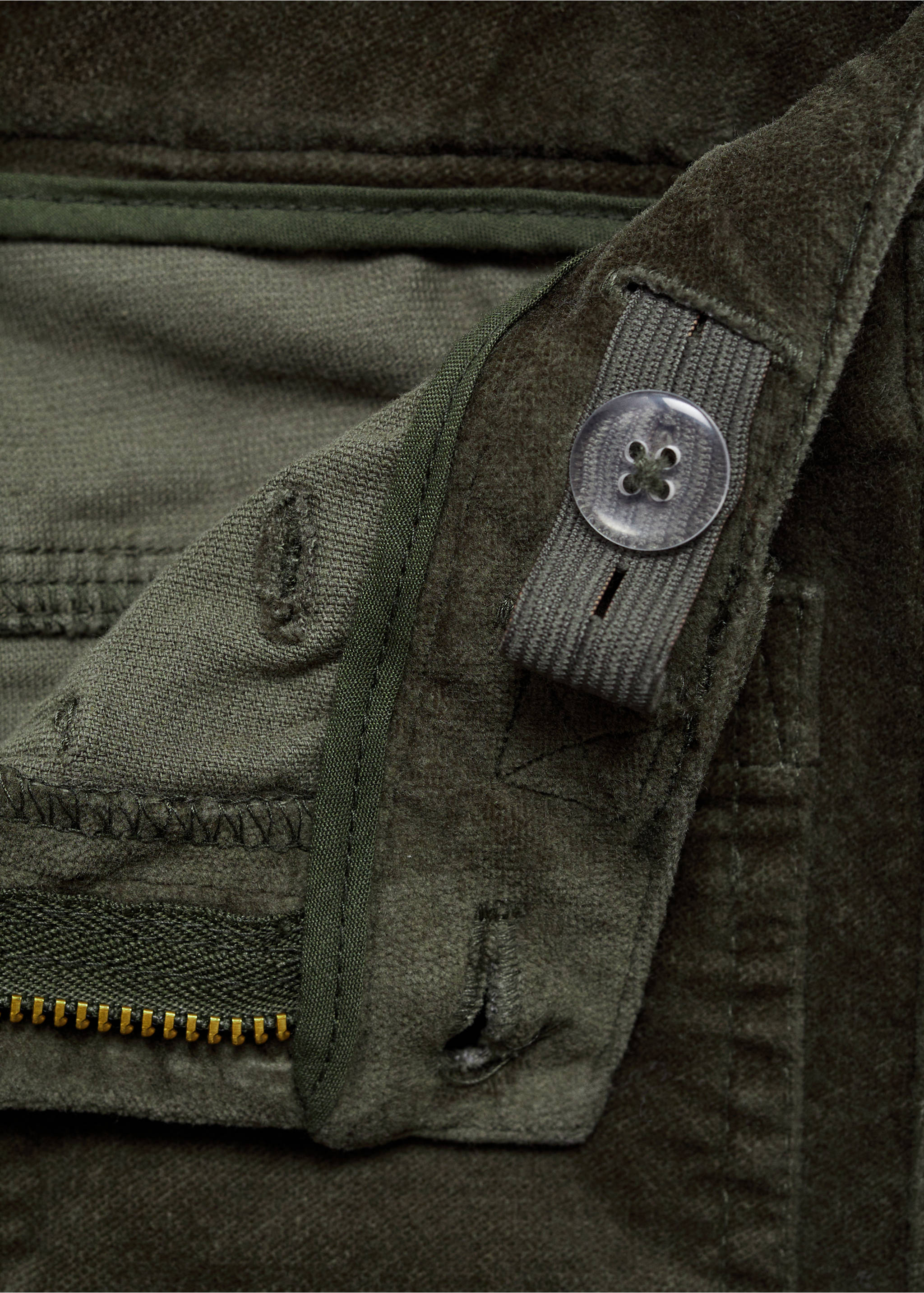 Velvet flared pants - Details of the article 0, Khaki. Ref: 77077665-00.