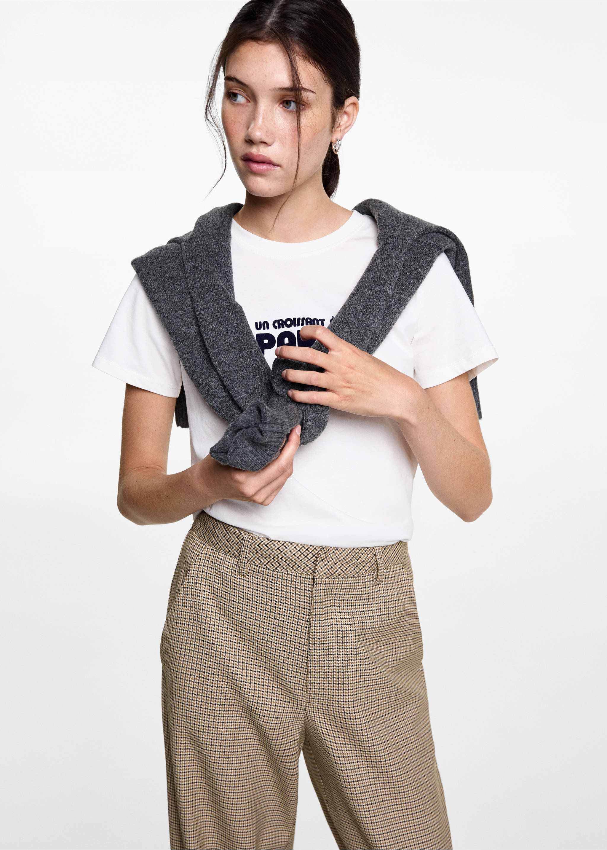 Houndstooth suit trousers - Details of the article 1, Beige. Ref: 77077669-00.