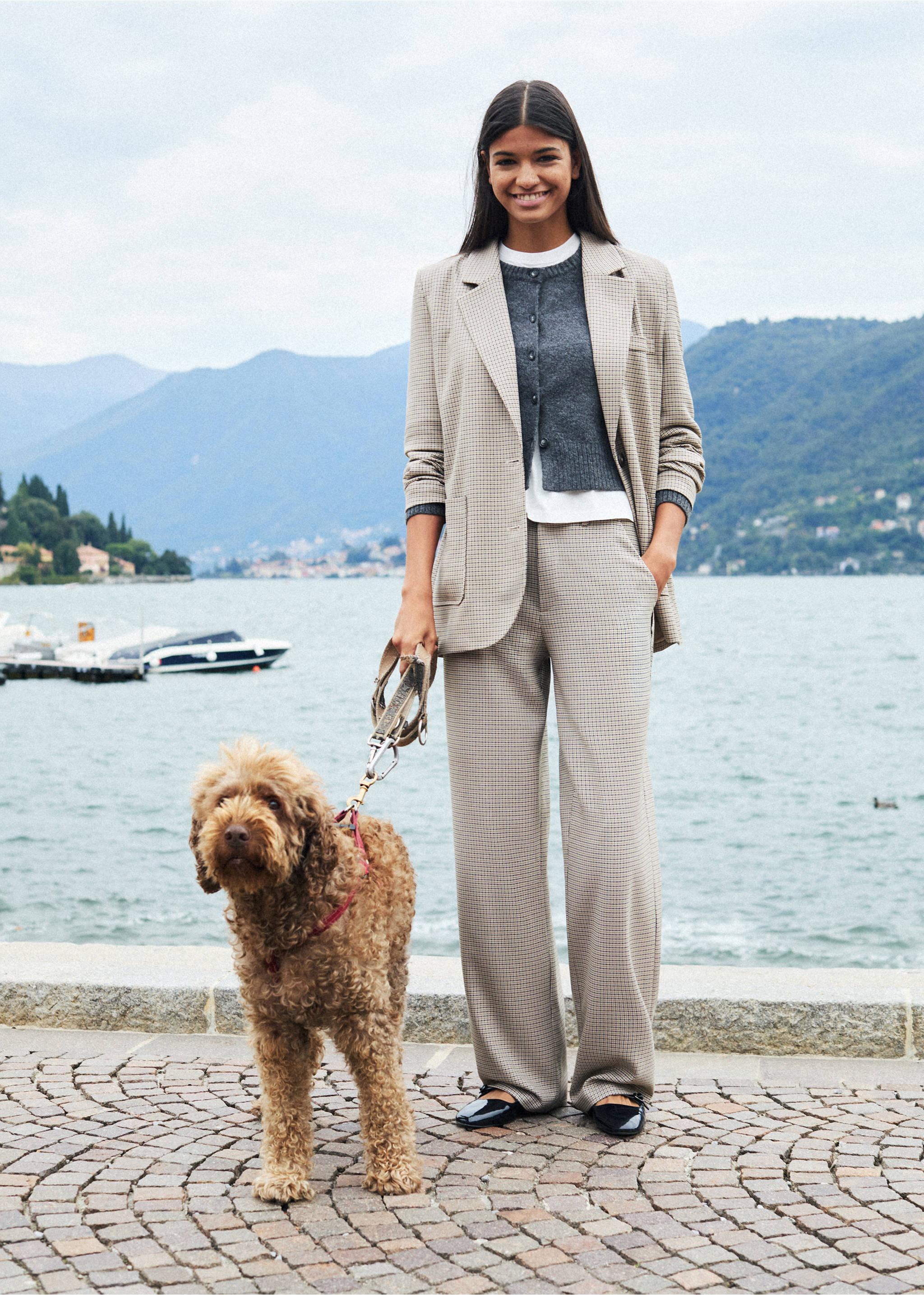 Houndstooth suit trousers - Details of the article 5, Beige. Ref: 77077669-00.