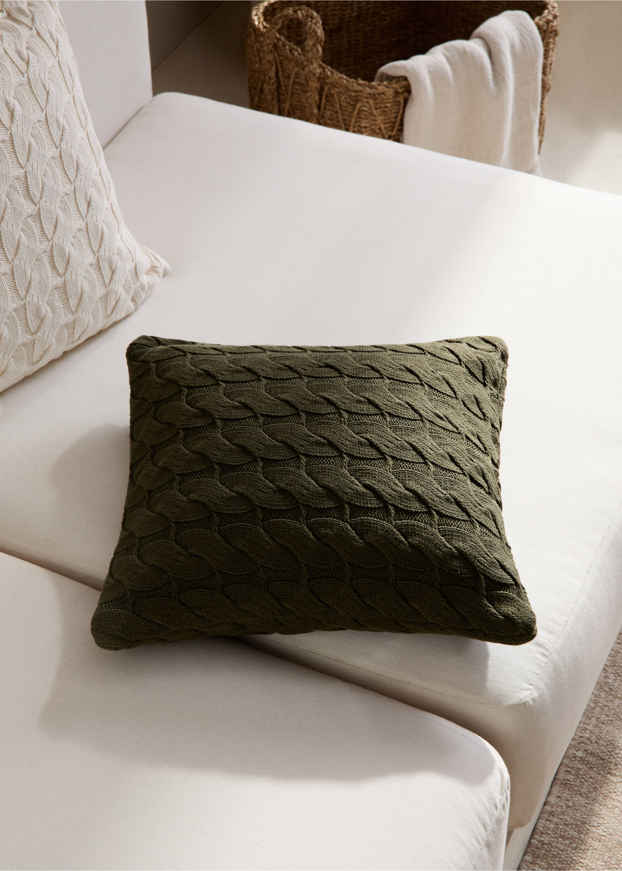 Housse de coussin 100 % coton maille torsadée 45x45 cm - Plan général, Vert. Ref: 77077670-00.