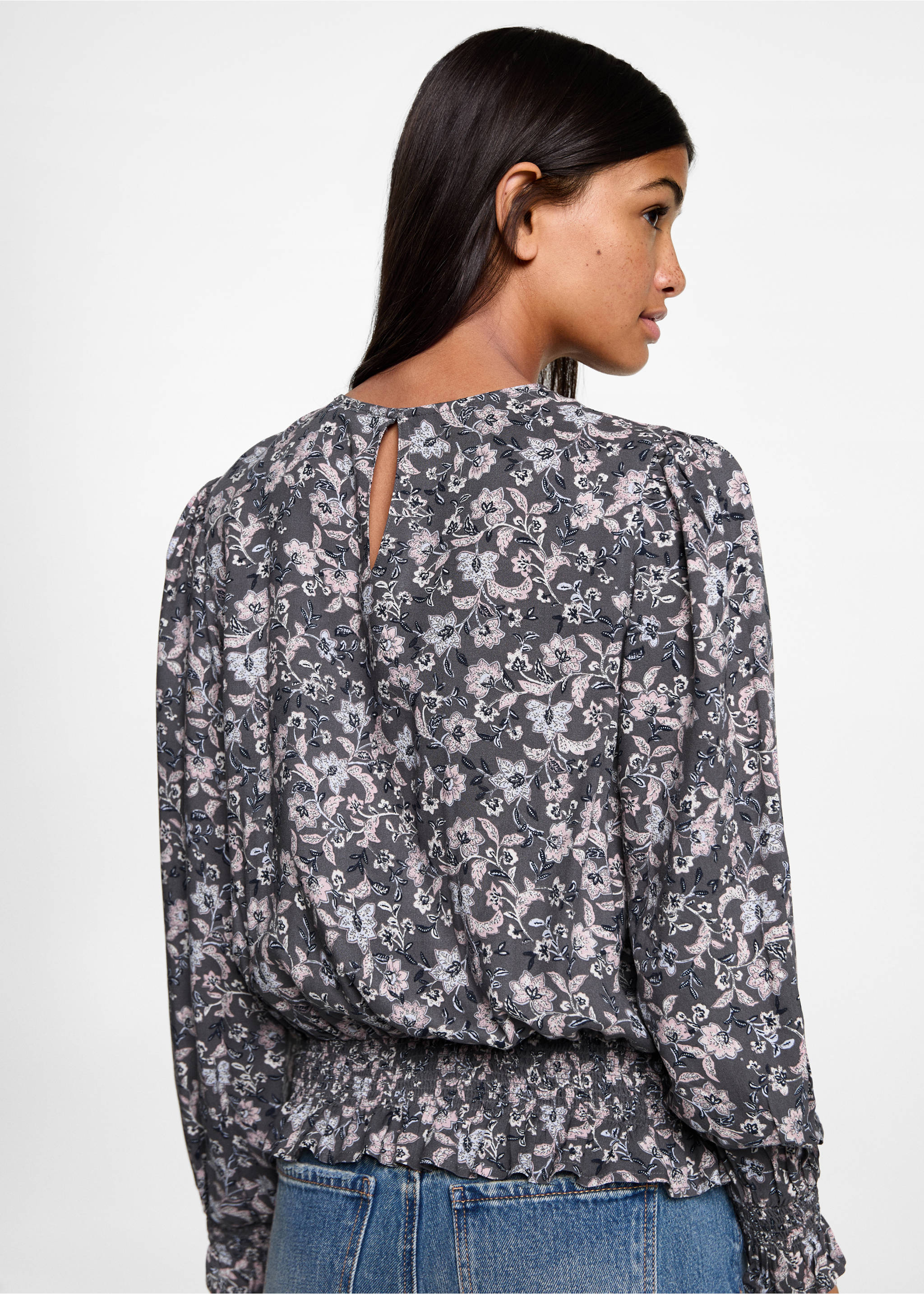 Bluzka w kwiaty - Tylna strona artykułu, Różowy. Ref: 77077671-00.