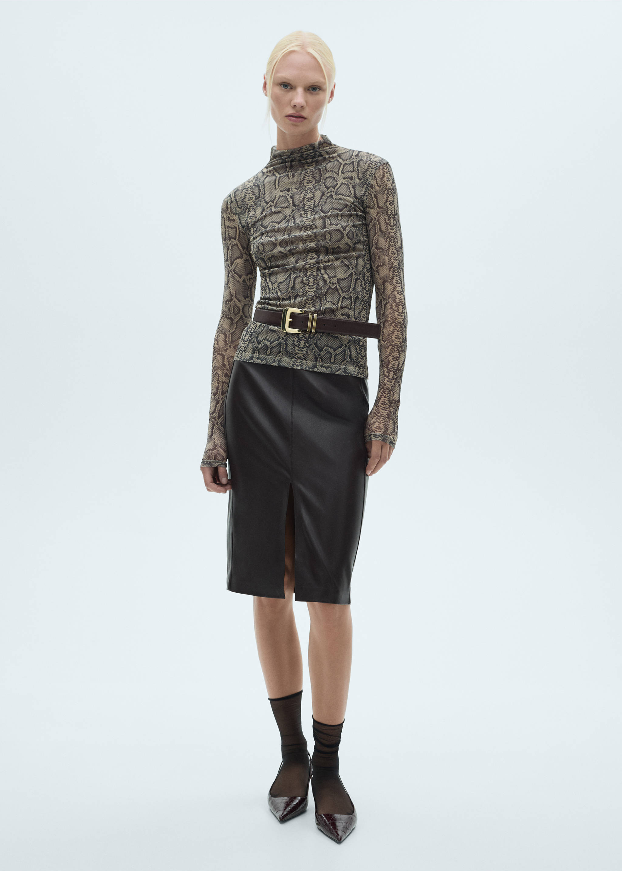 Animal print perkins neck t-shirt - General plane, Grey. Ref: 77077679-00.