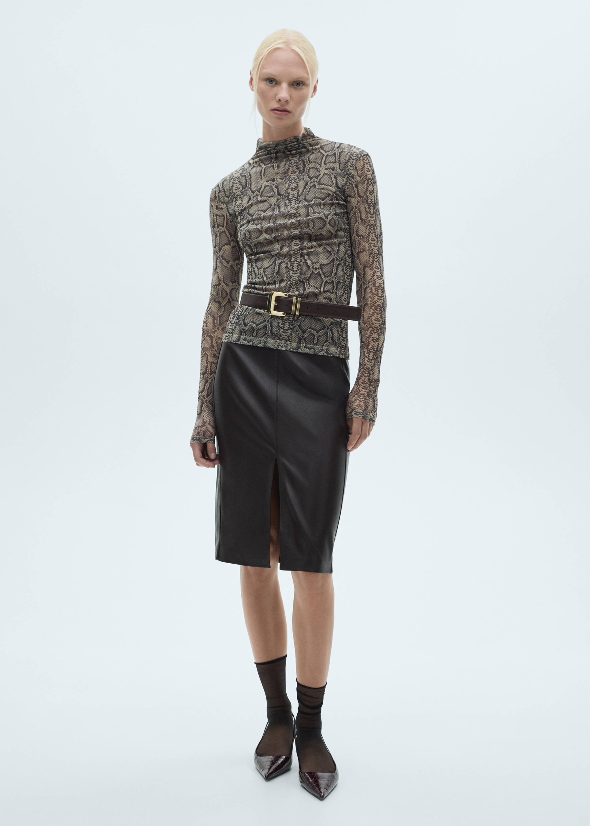 T-shirt à col montant et imprimé animal - Plan général