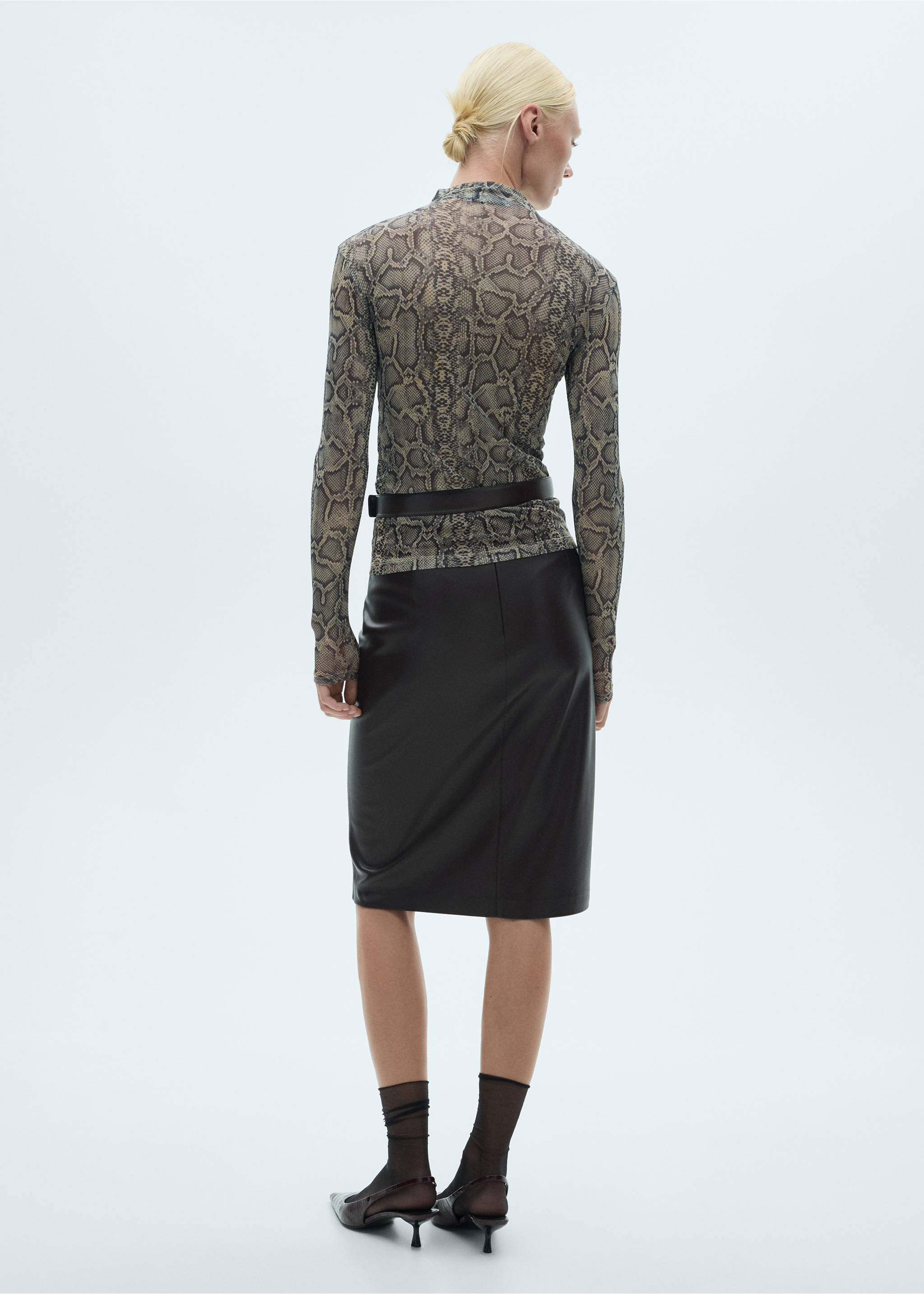 Animal print perkins neck t-shirt - Reverse of the article, Grey. Ref: 77077679-00.