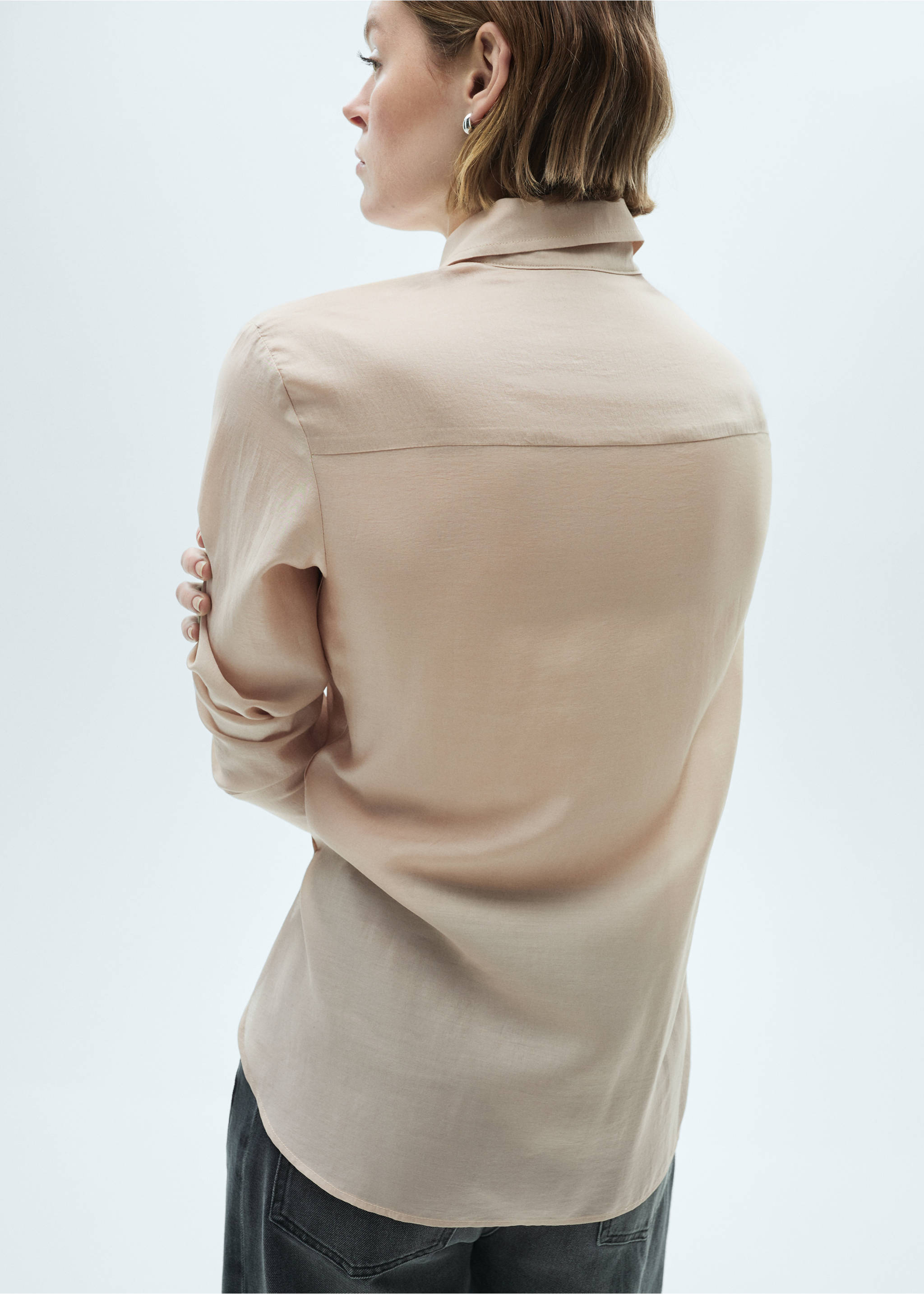 Satin lyocell shirt - Reverse of the article, Beige. Ref: 77077680-00.