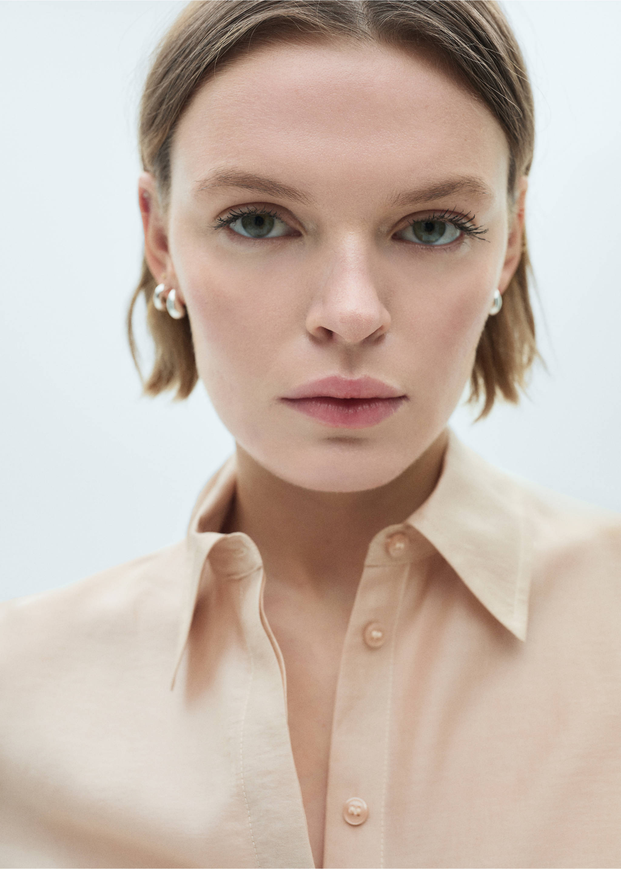 Satin lyocell shirt - Details of the article 1, Beige. Ref: 77077680-00.