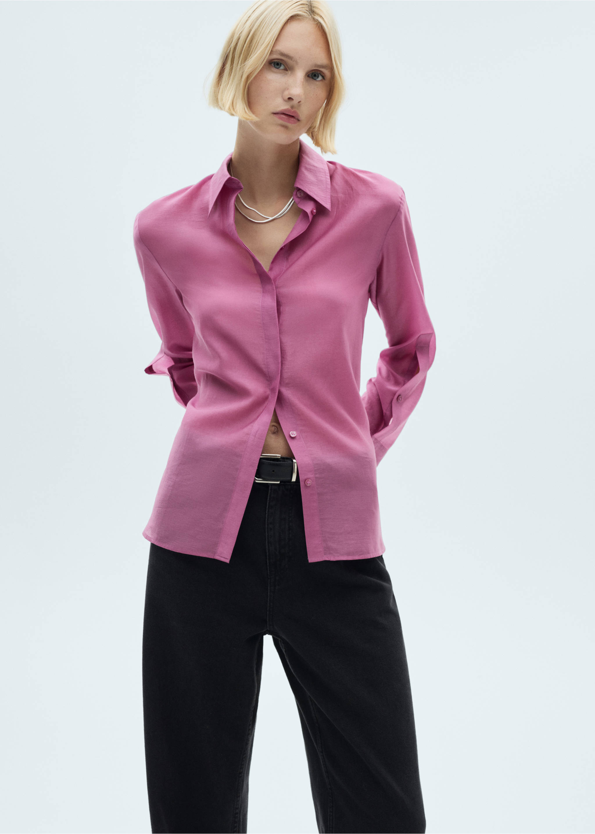 Satin lyocell shirt - Medium plane, Pink. Ref: 77077680-00.