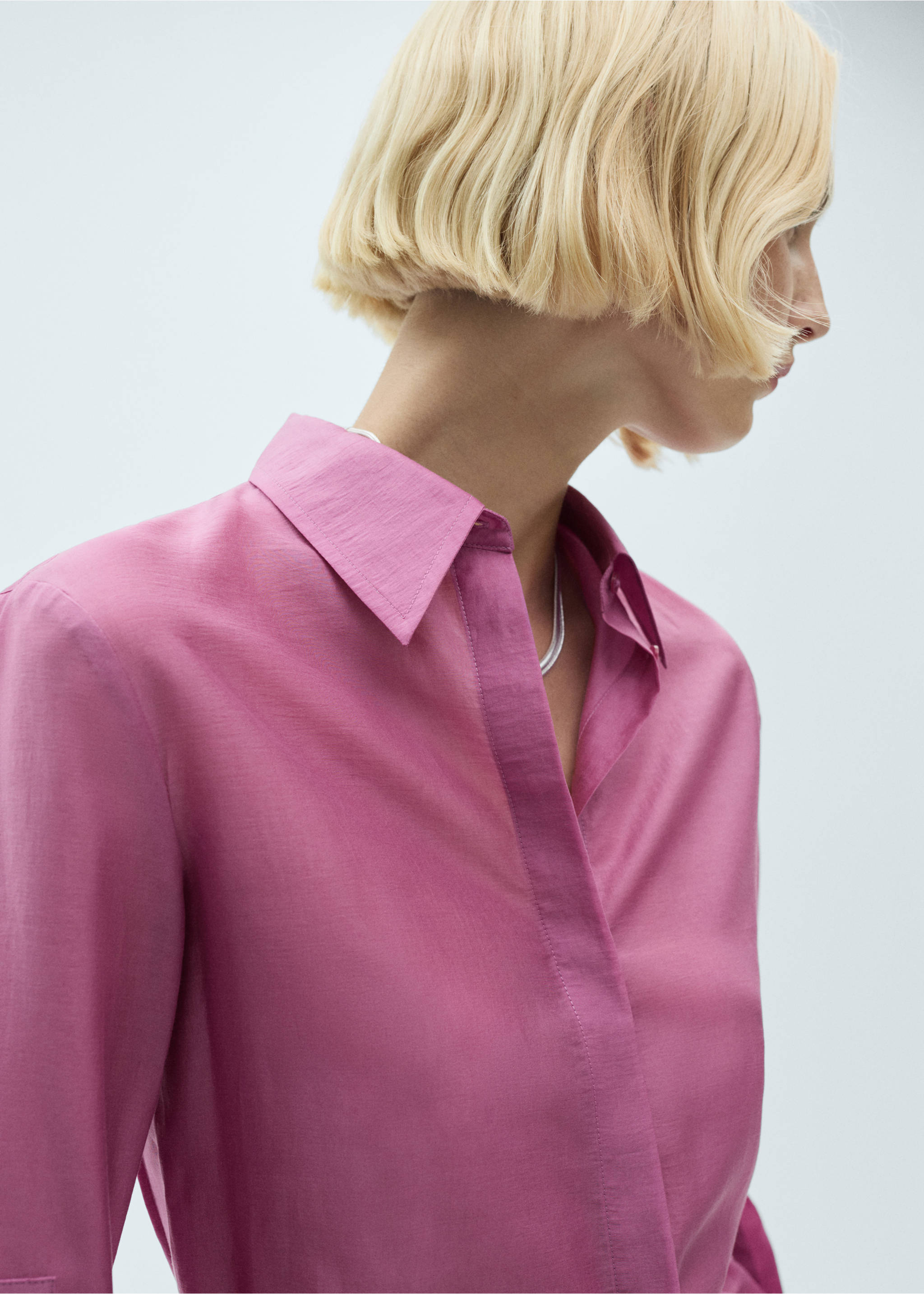 Satin lyocell shirt - Details of the article 1, Pink. Ref: 77077680-00.