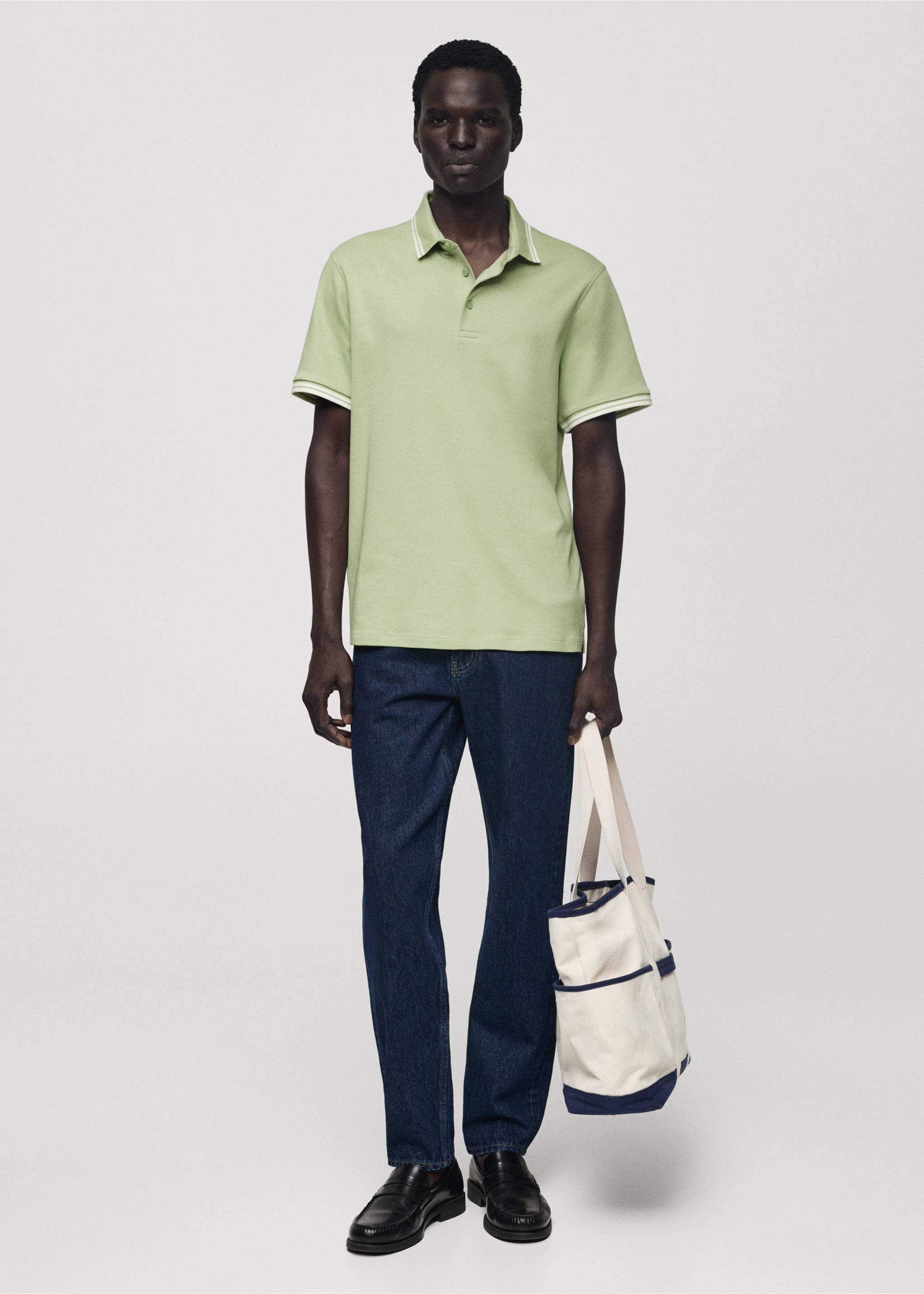 100% cotton polo shirt with contrast piping - General plane, Pastel Green. Ref: 77077681-00.