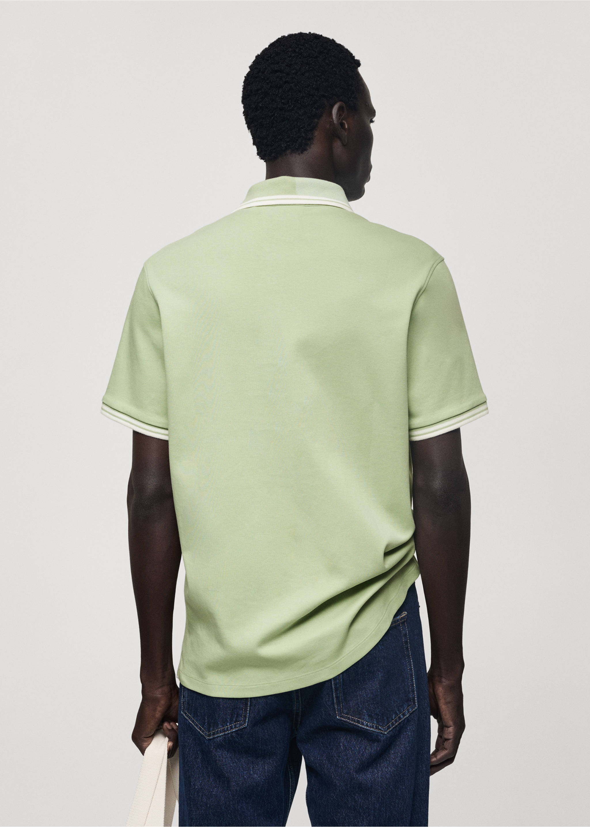 100% cotton polo shirt with contrast piping - Reverse of the article, Pastel Green. Ref: 77077681-00.