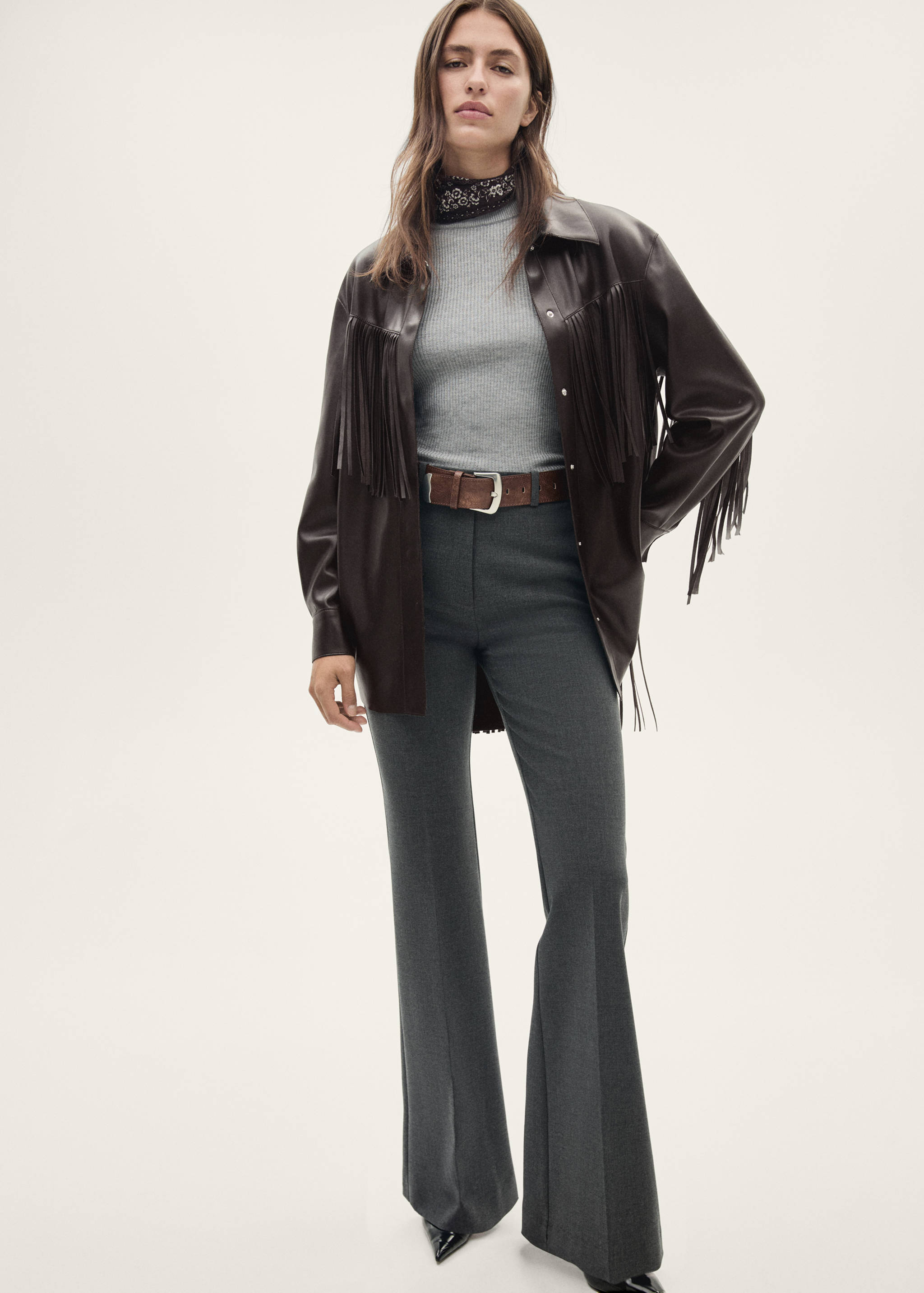 Faux-leather fringed overshirt - General plane