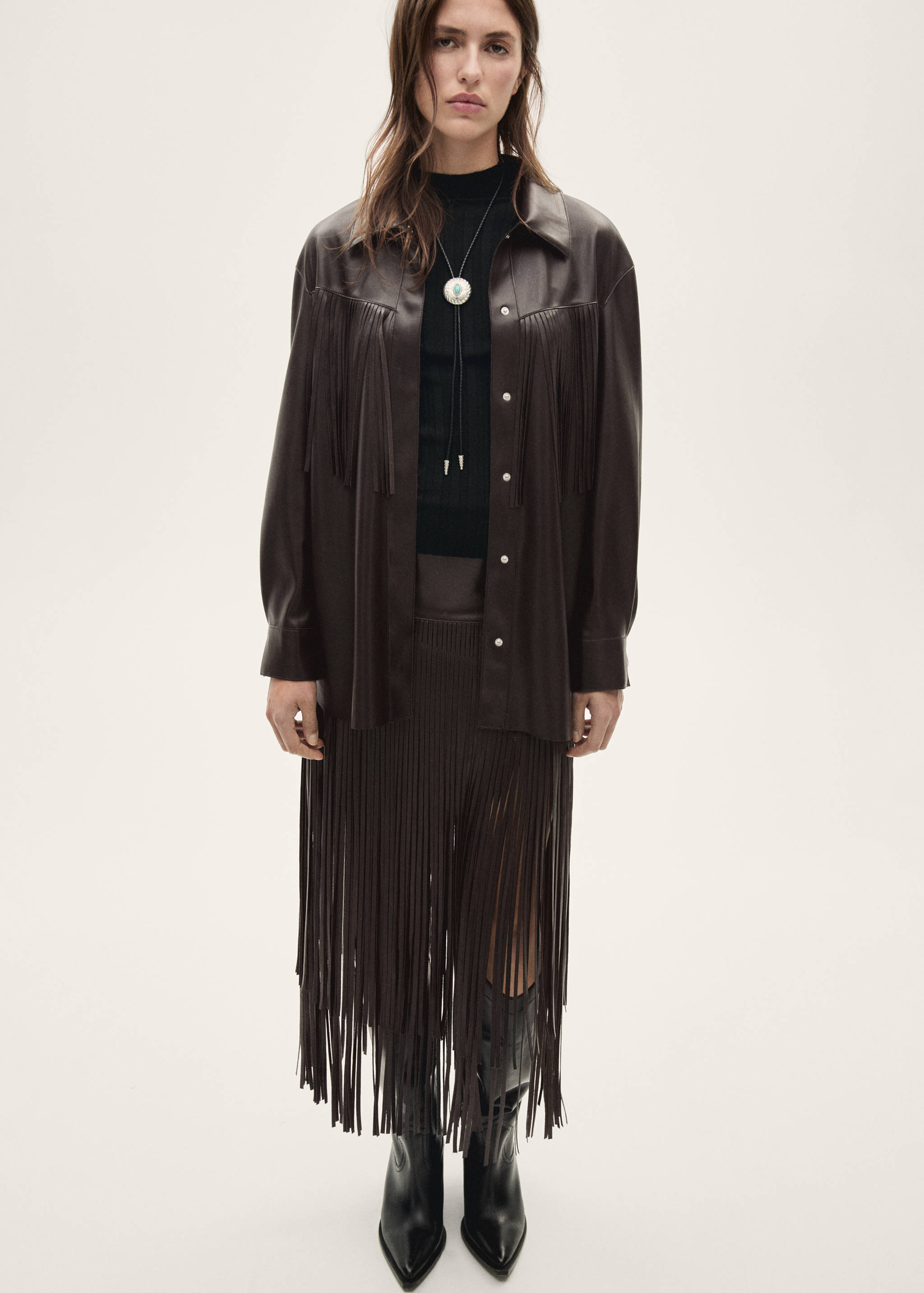 Faux-leather fringed overshirt - Details of the article 1