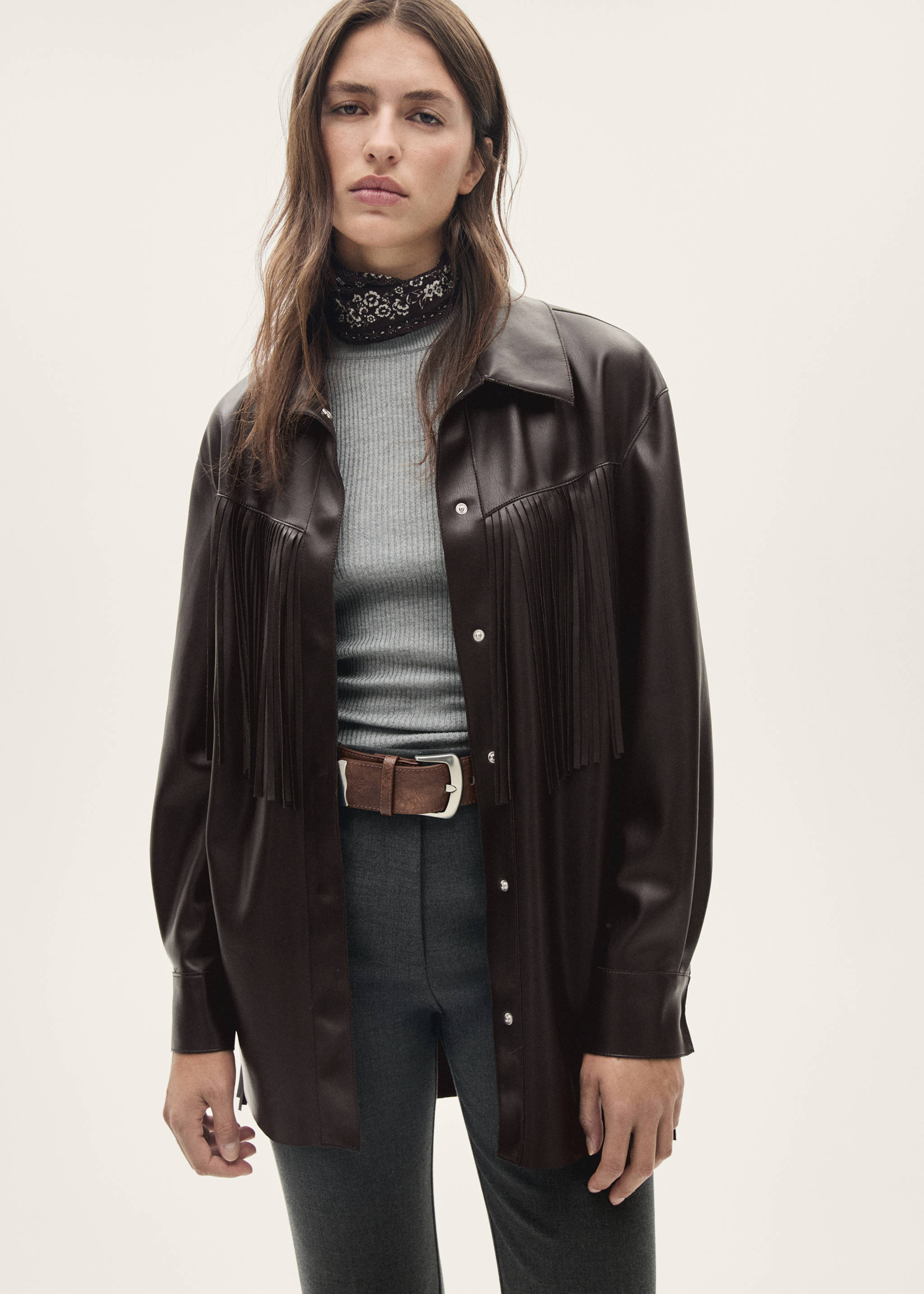 Faux-leather fringed overshirt - Details of the article 6