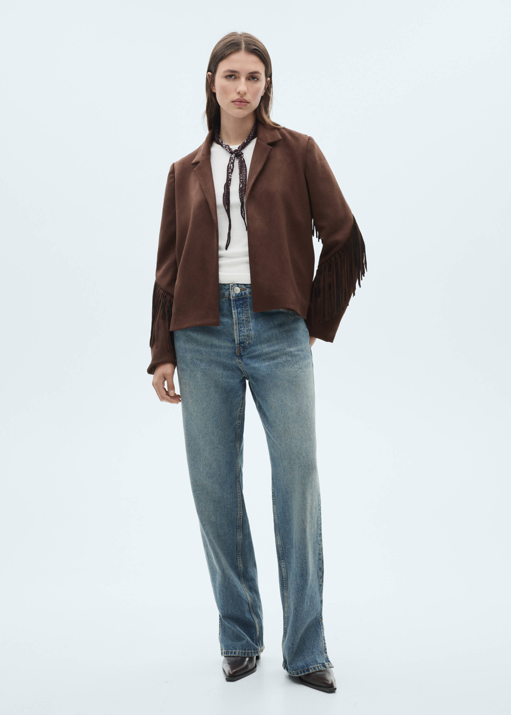 Suede-effect fringed jacket - General plane