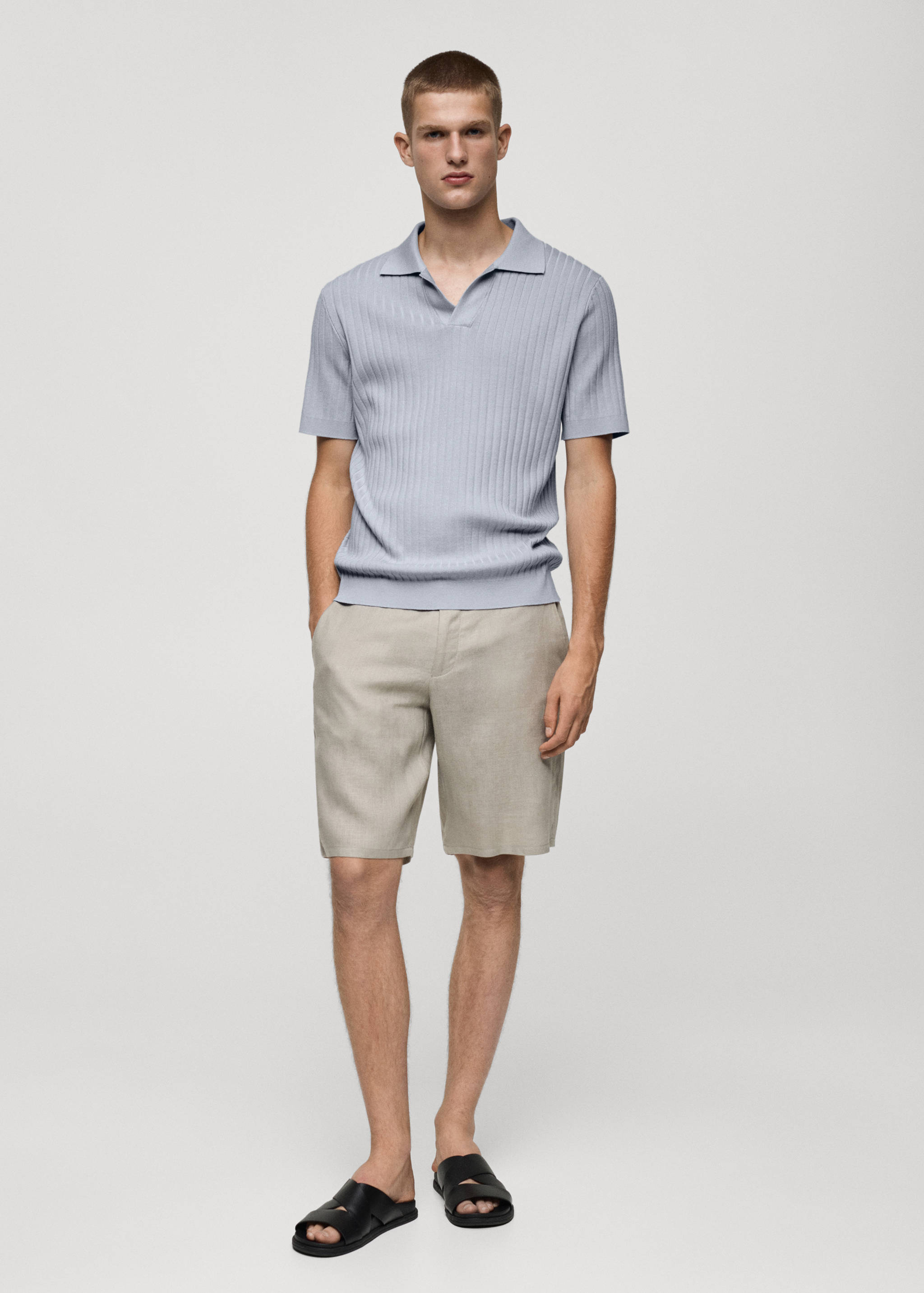 Fine rib-knit polo shirt - General plane