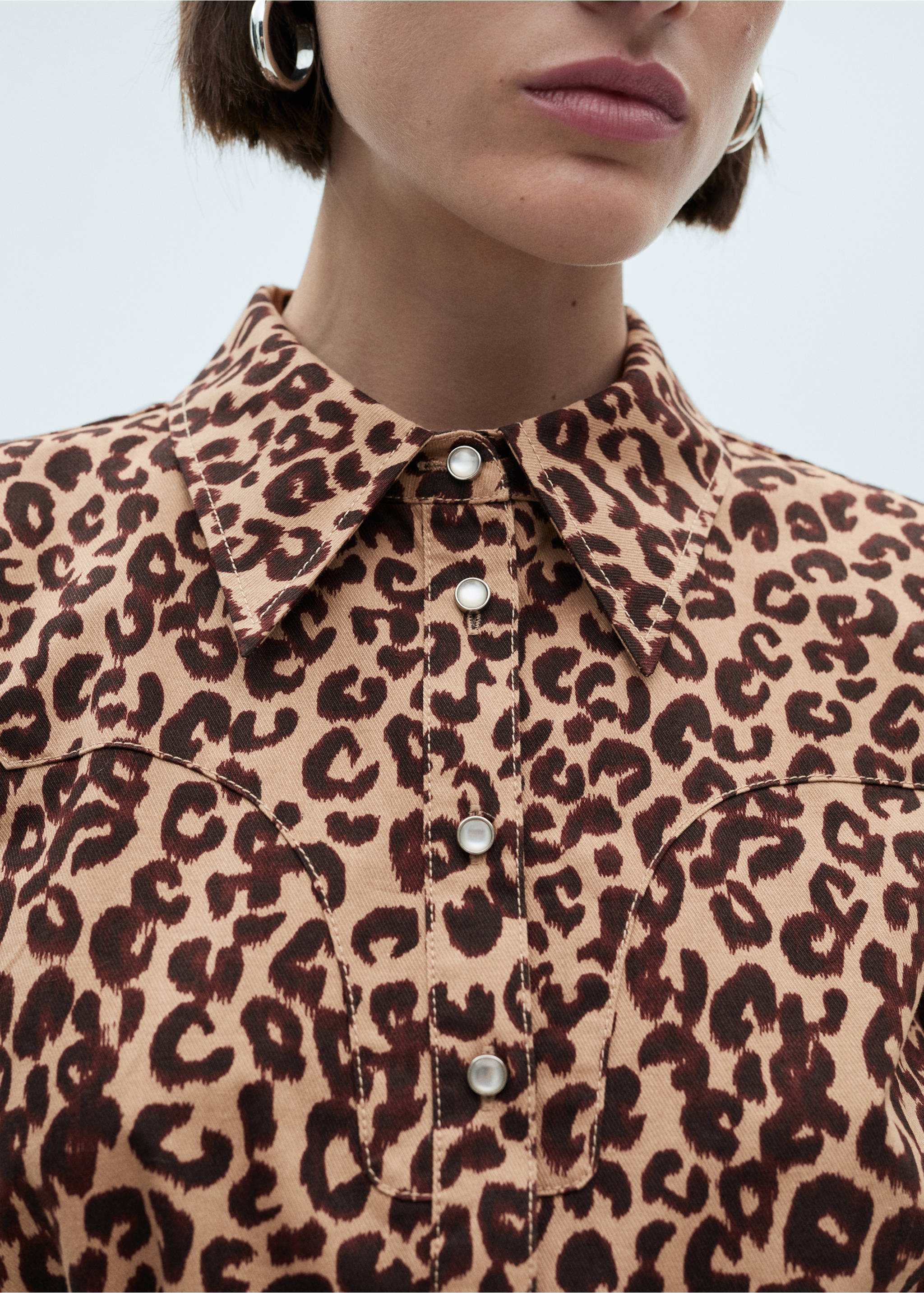 Leopard-print shirt dress - Details of the article 6, Brown. Ref: 77077699-00.