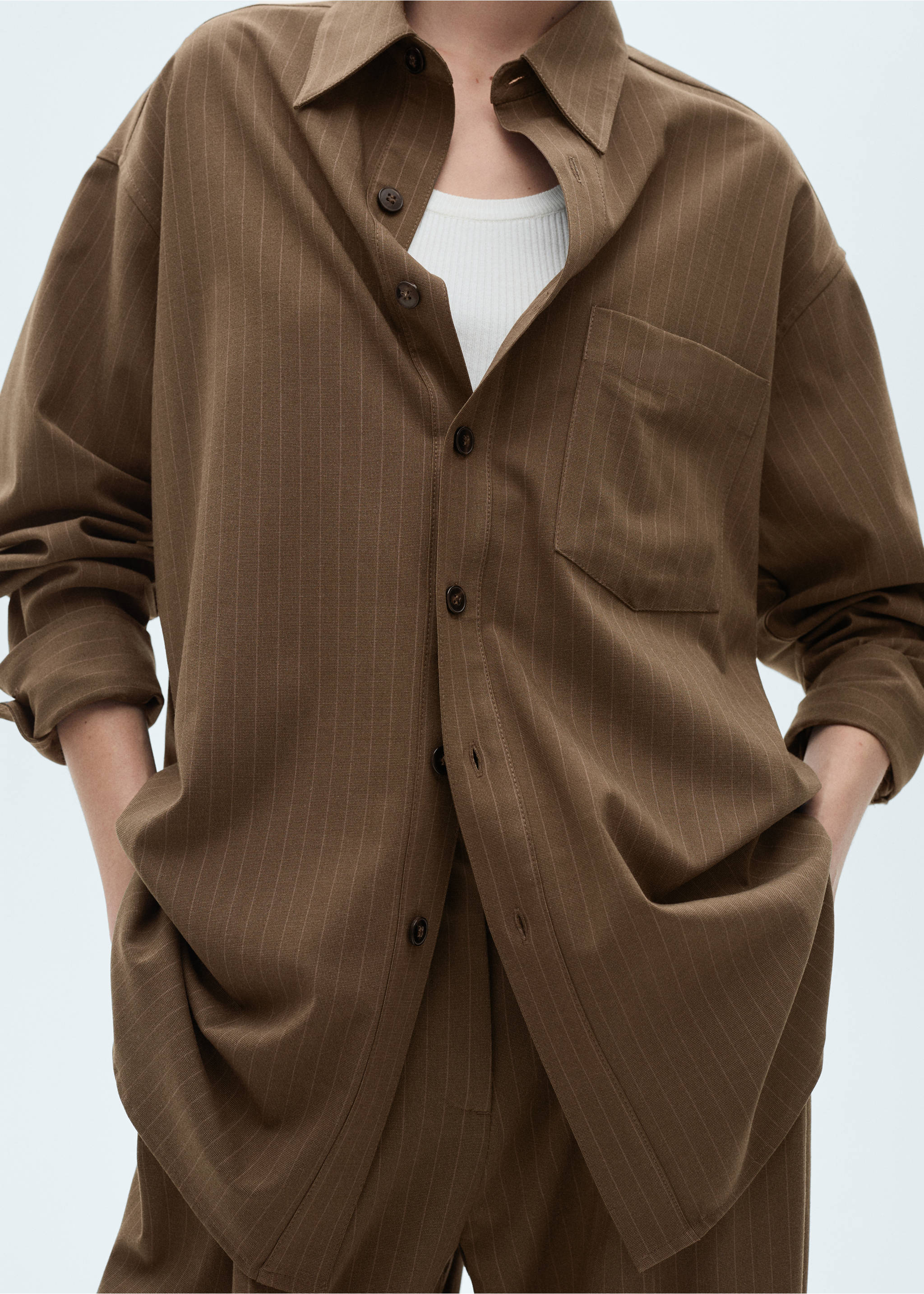 Pinstripe overshirt - Medium plane, Olive Green. Ref: 77077715-00.