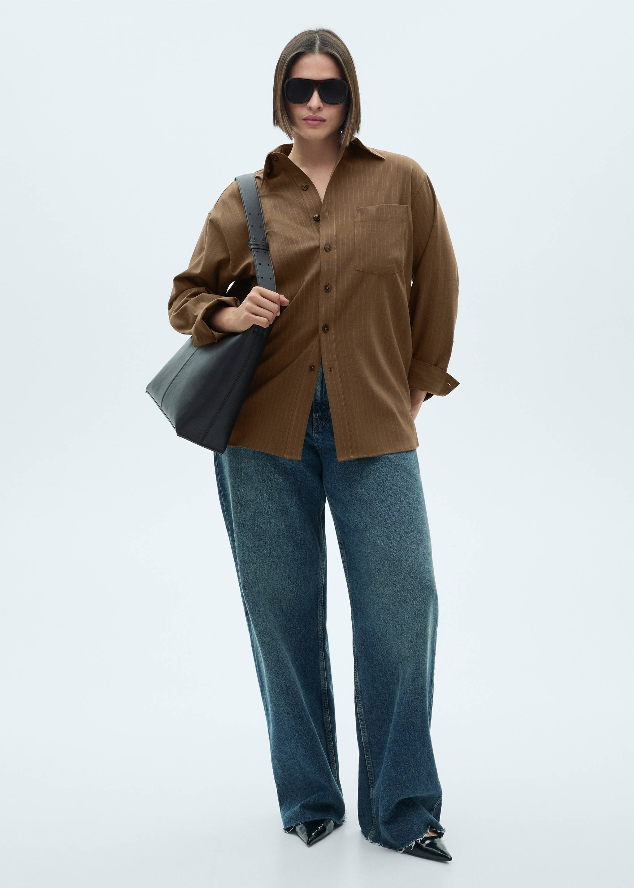 Pinstripe overshirt - Details of the article 3, Olive Green. Ref: 77077715-00.