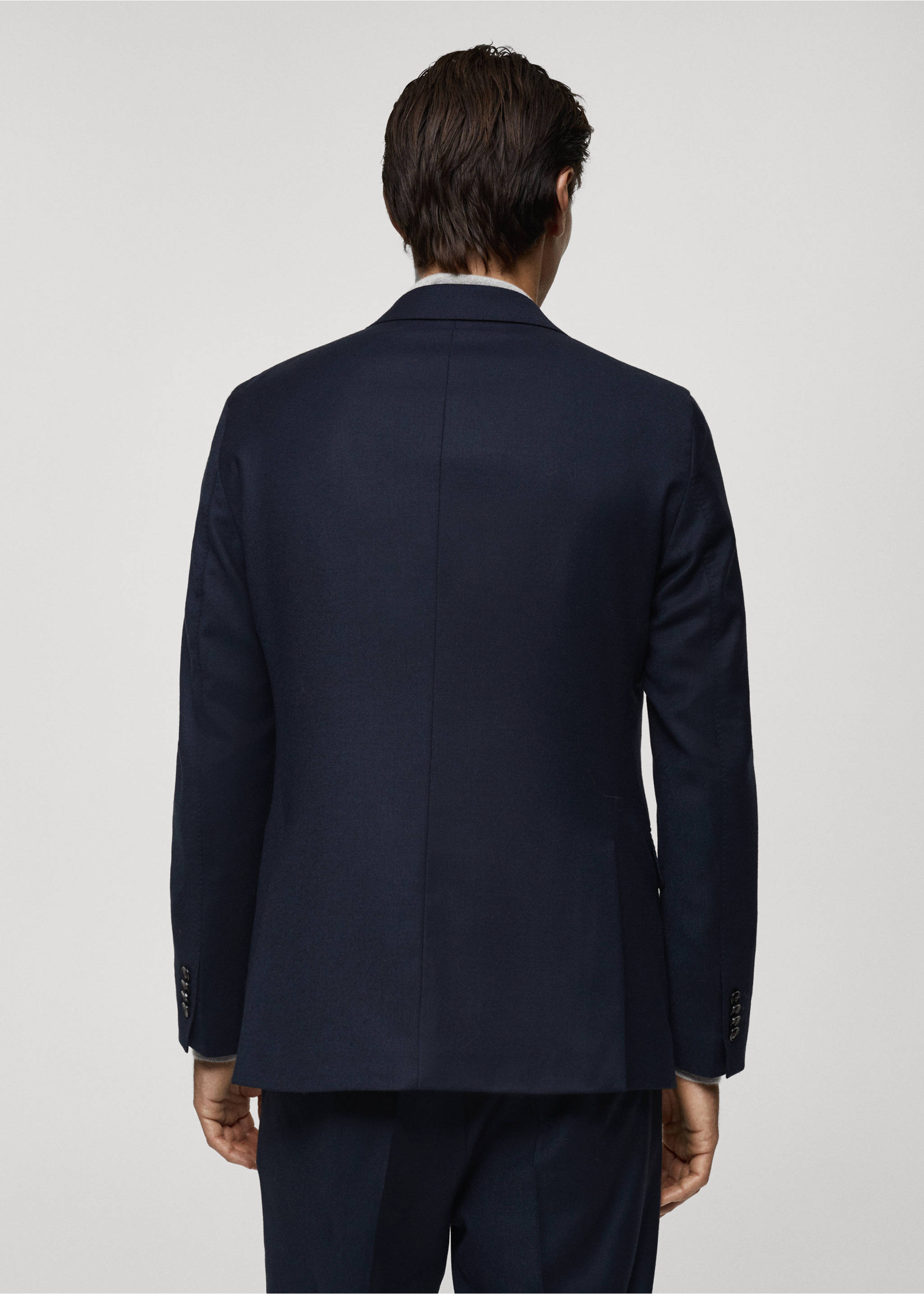 Blazer de fato de flanela de 100% lã italiana - Verso do artigo, Azul-marinho escuro. Ref: 77077916-00.