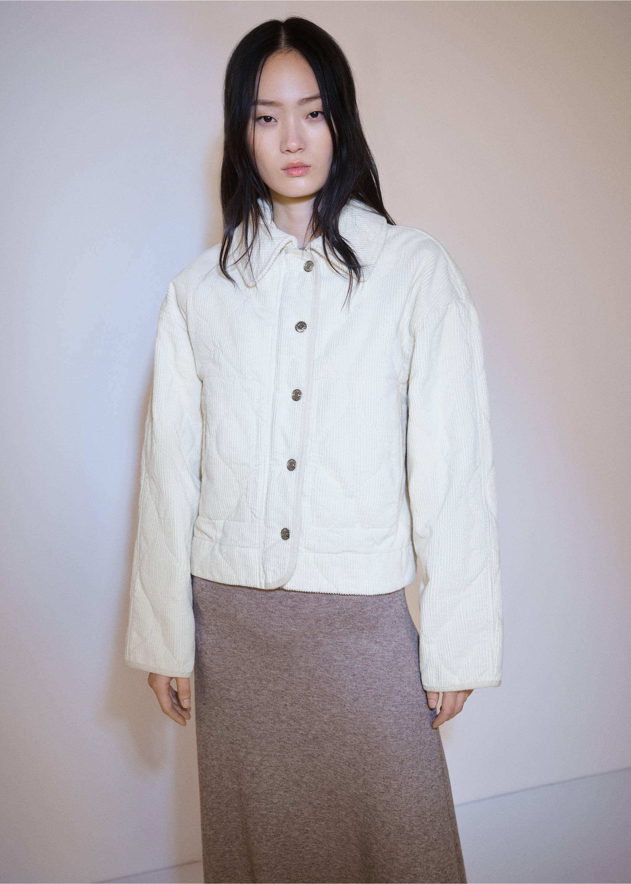 Quilted corduroy jacket - Medium plane, Off White. Ref: 77077917-00.