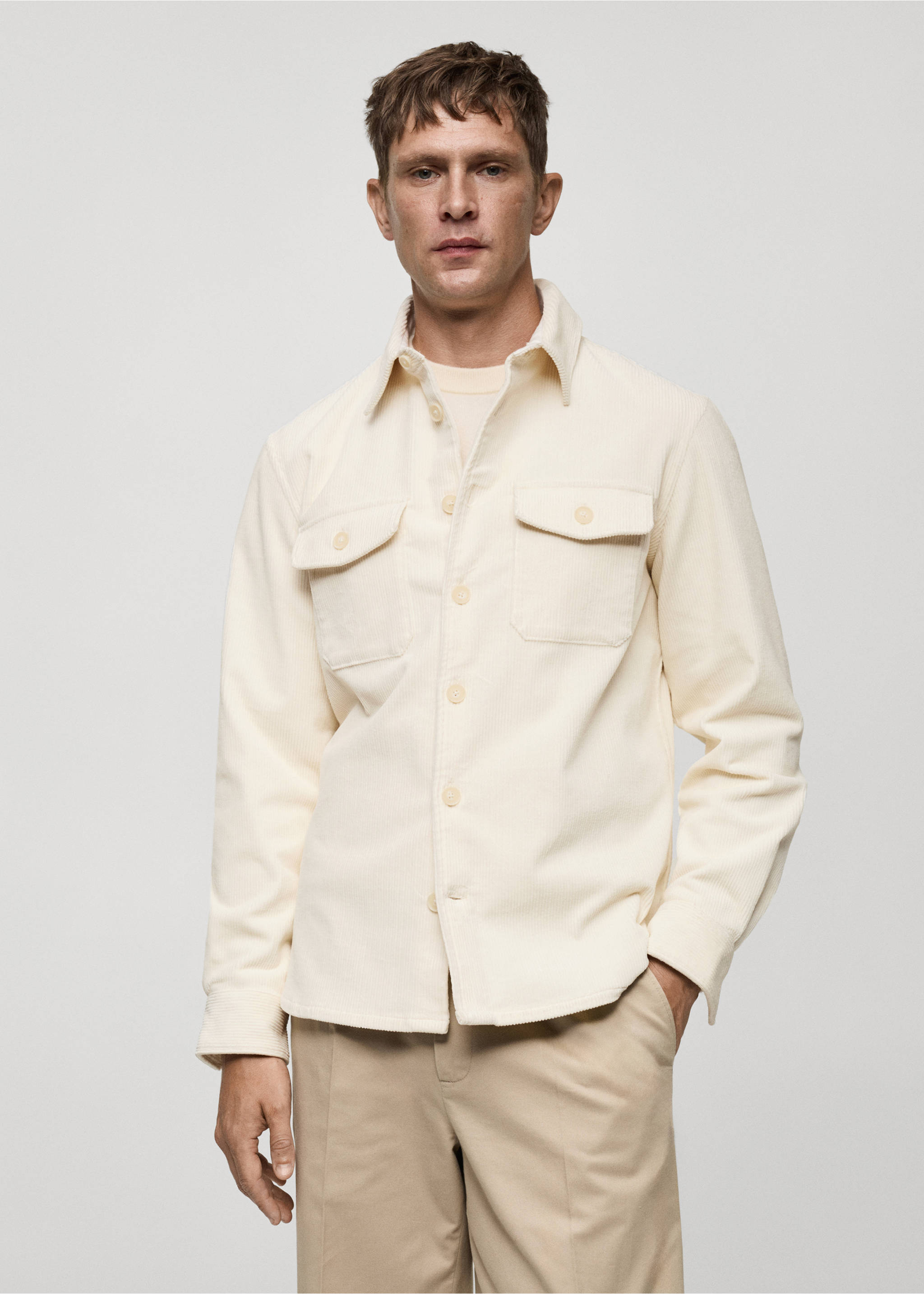Corduroy overshirt with pockets - Medium plane, Off White. Ref: 77077921-00.