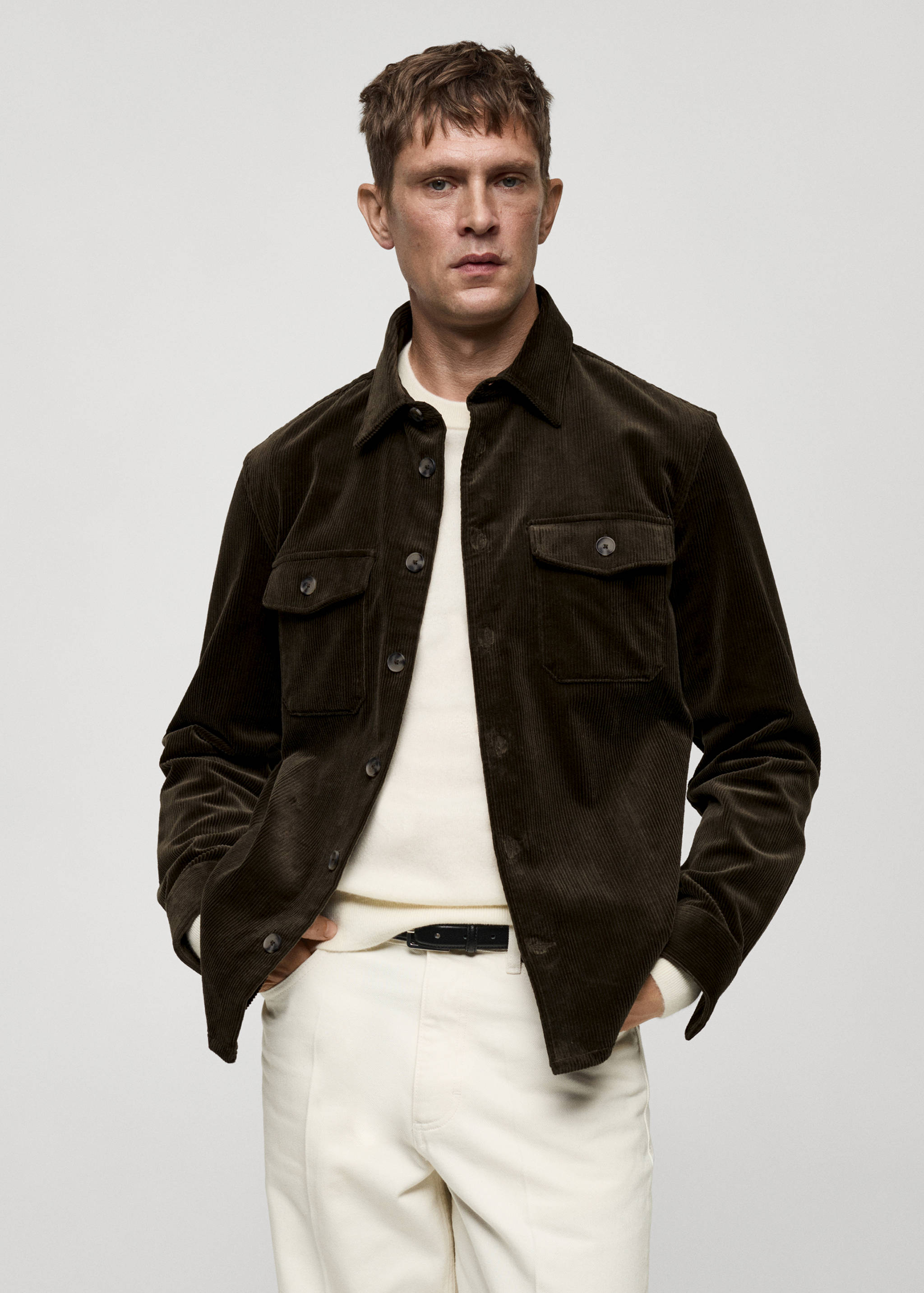 Corduroy overshirt with pockets - Medium plane
