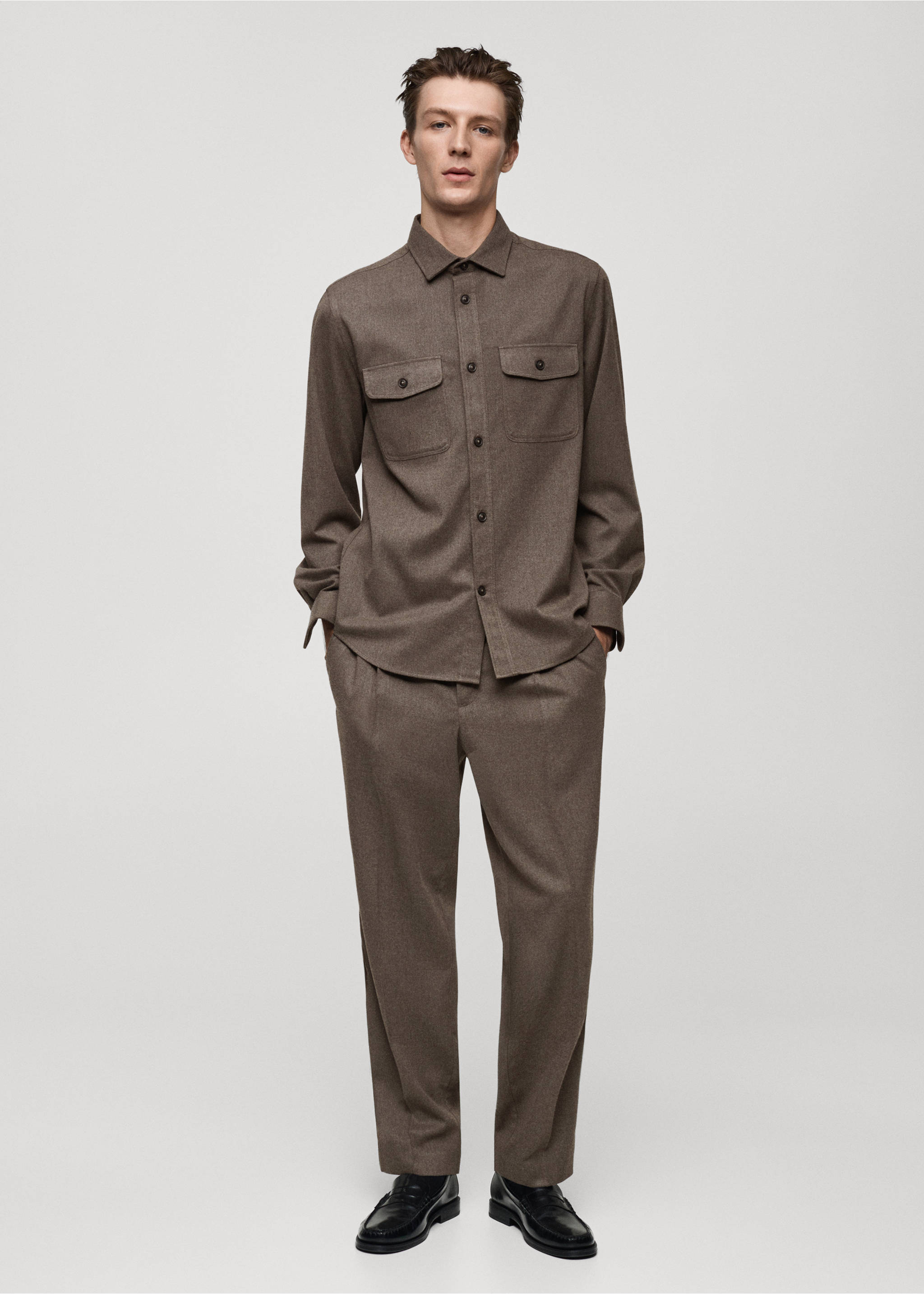 Surchemise flanelle regular-fit poches - Plan général, Gris vison. Ref: 77077922-00.
