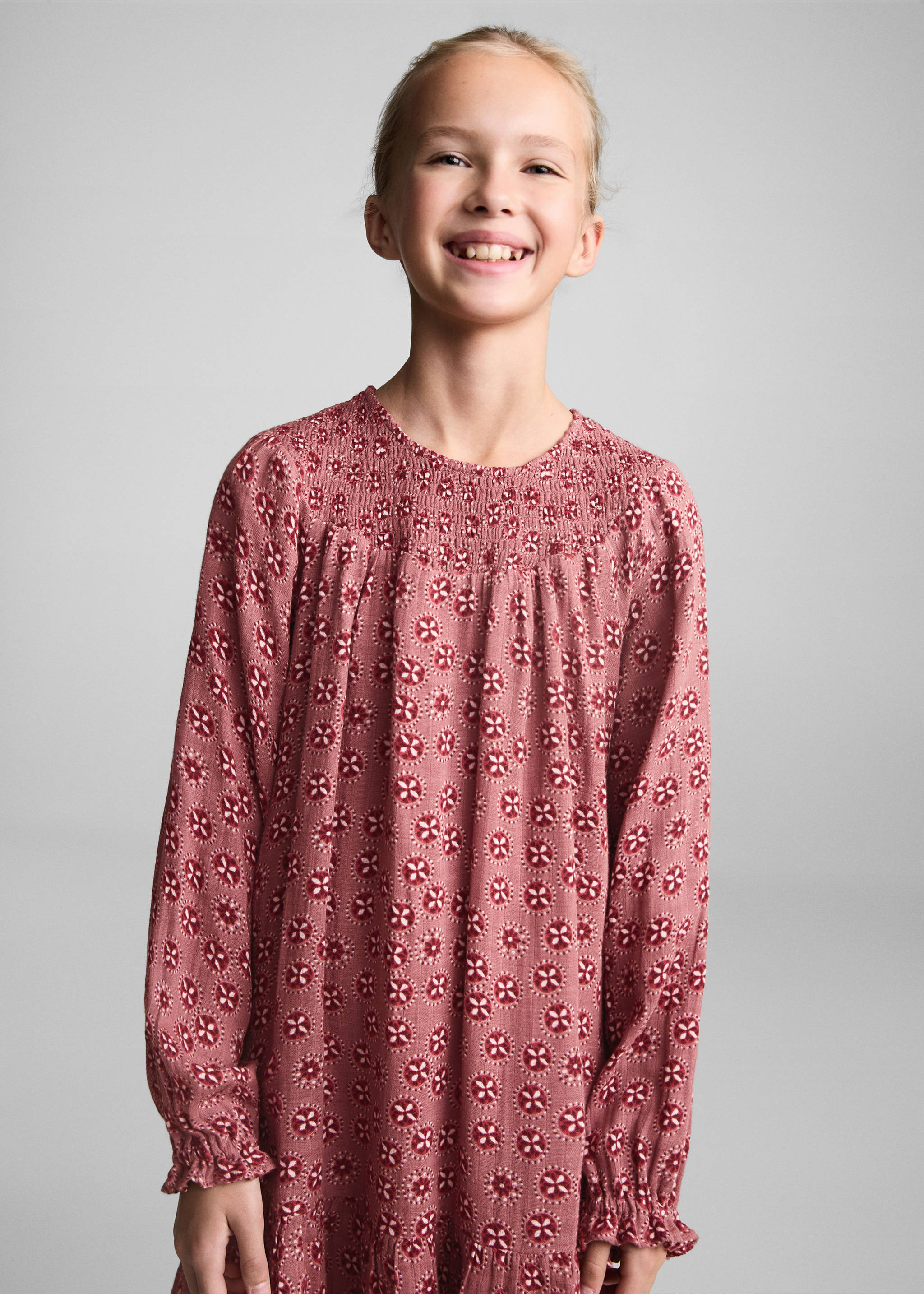 Flowers cotton dress - Medium plane, Pink. Ref: 77077927-00.