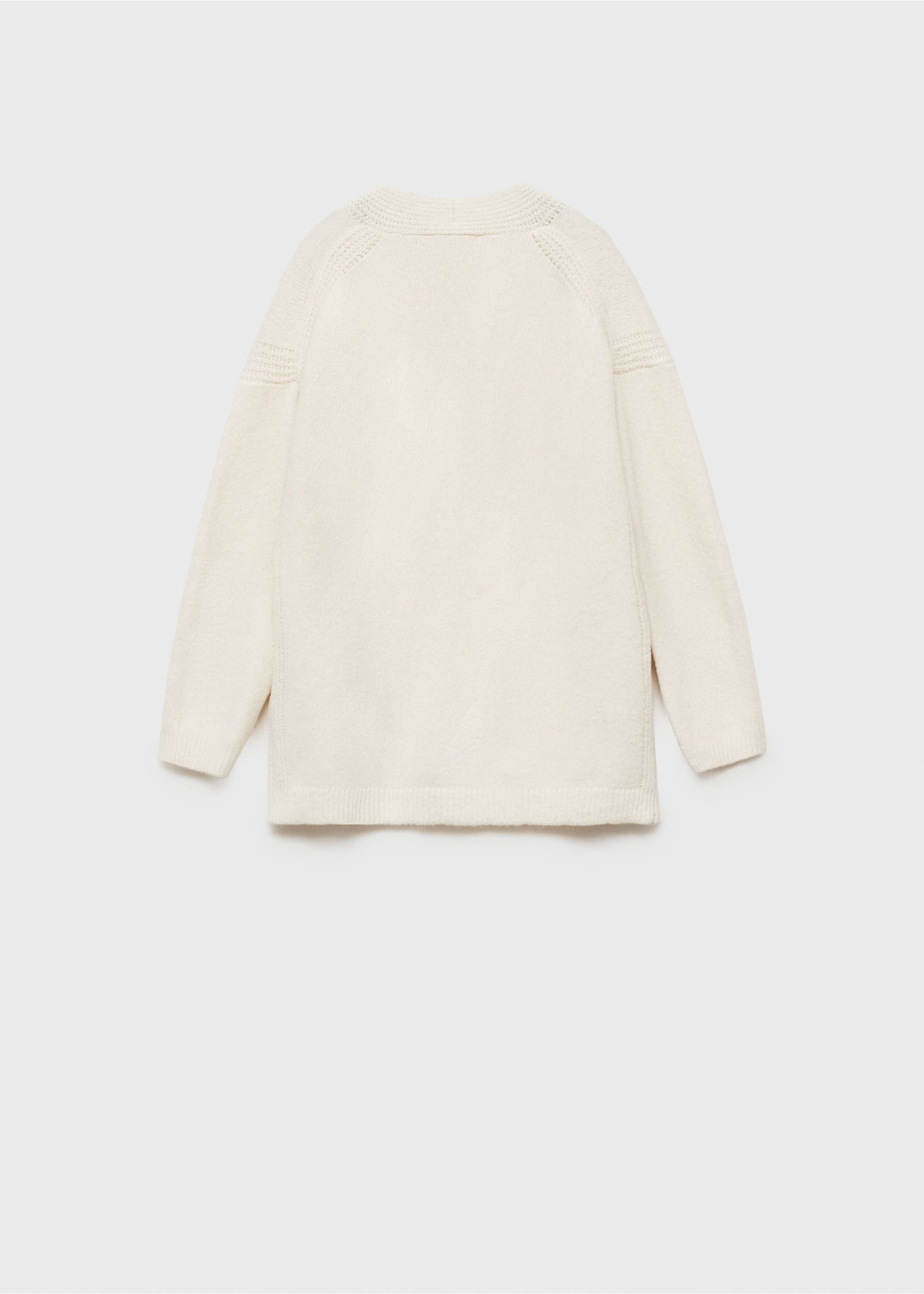 V-neck knitted cardigan - Reverse of the article, Ecru. Ref: 77077931-00.