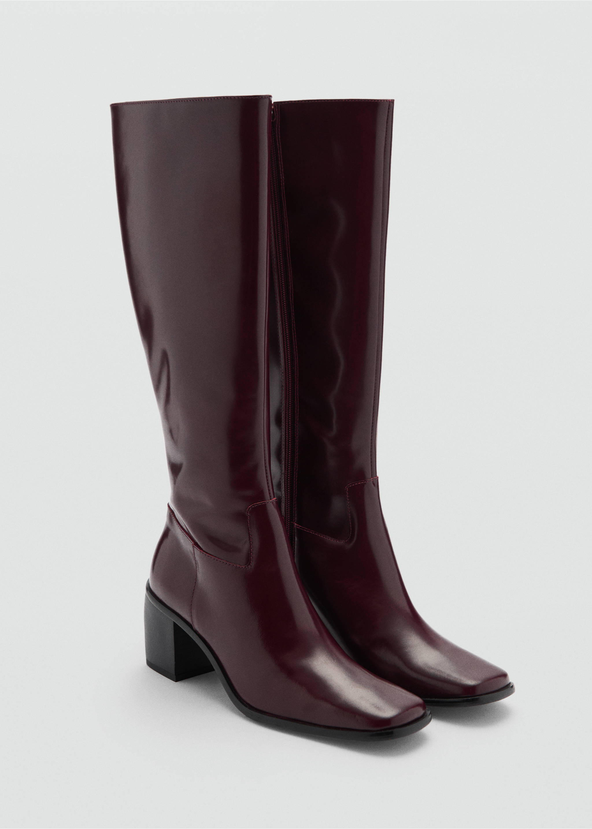 Leather boots with zip - Medium plane, Burgundy. Ref: 77077933-00.