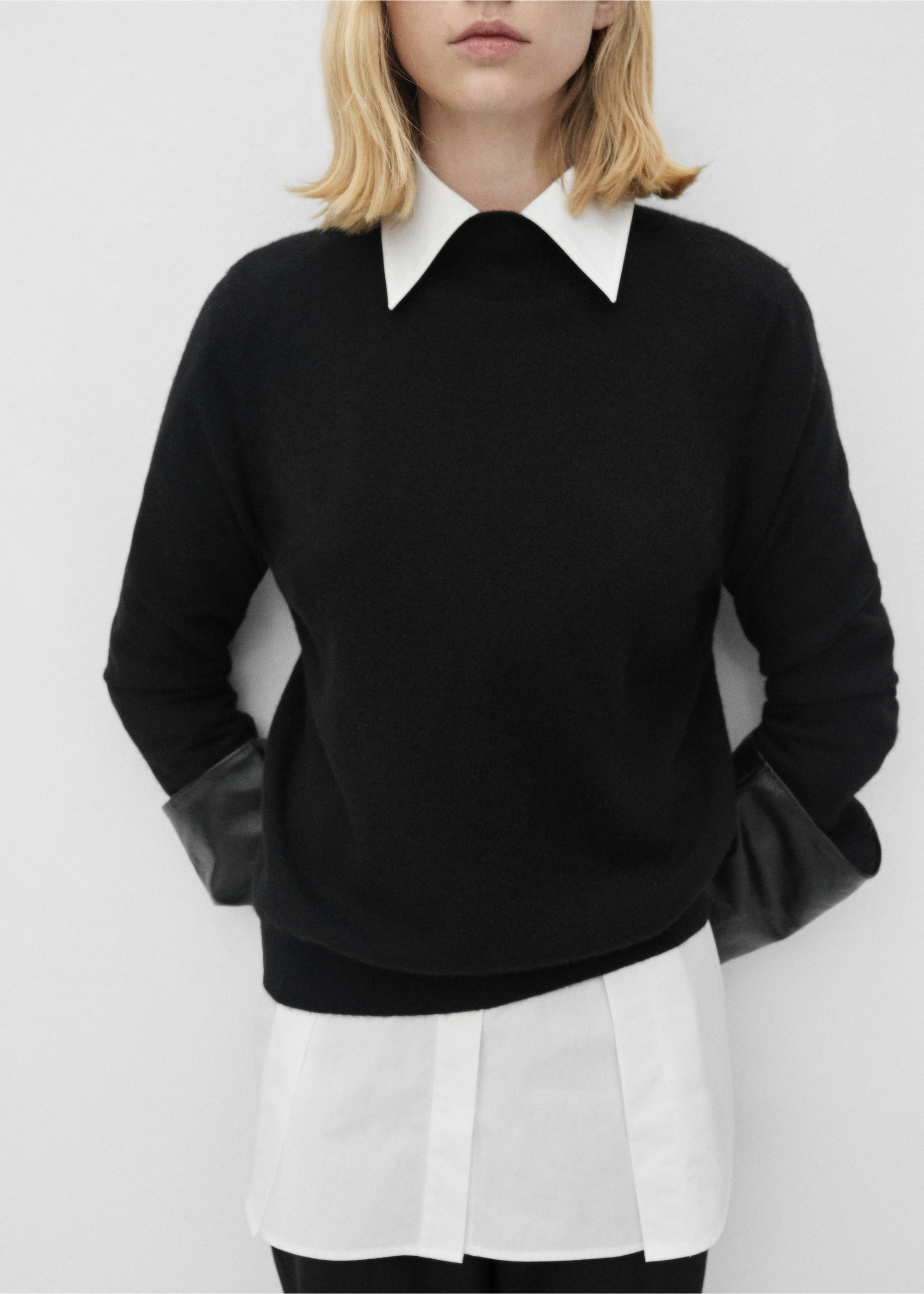 100% cashmere sweater with perkins neck - Medium plane, Black. Ref: 77078263-00.