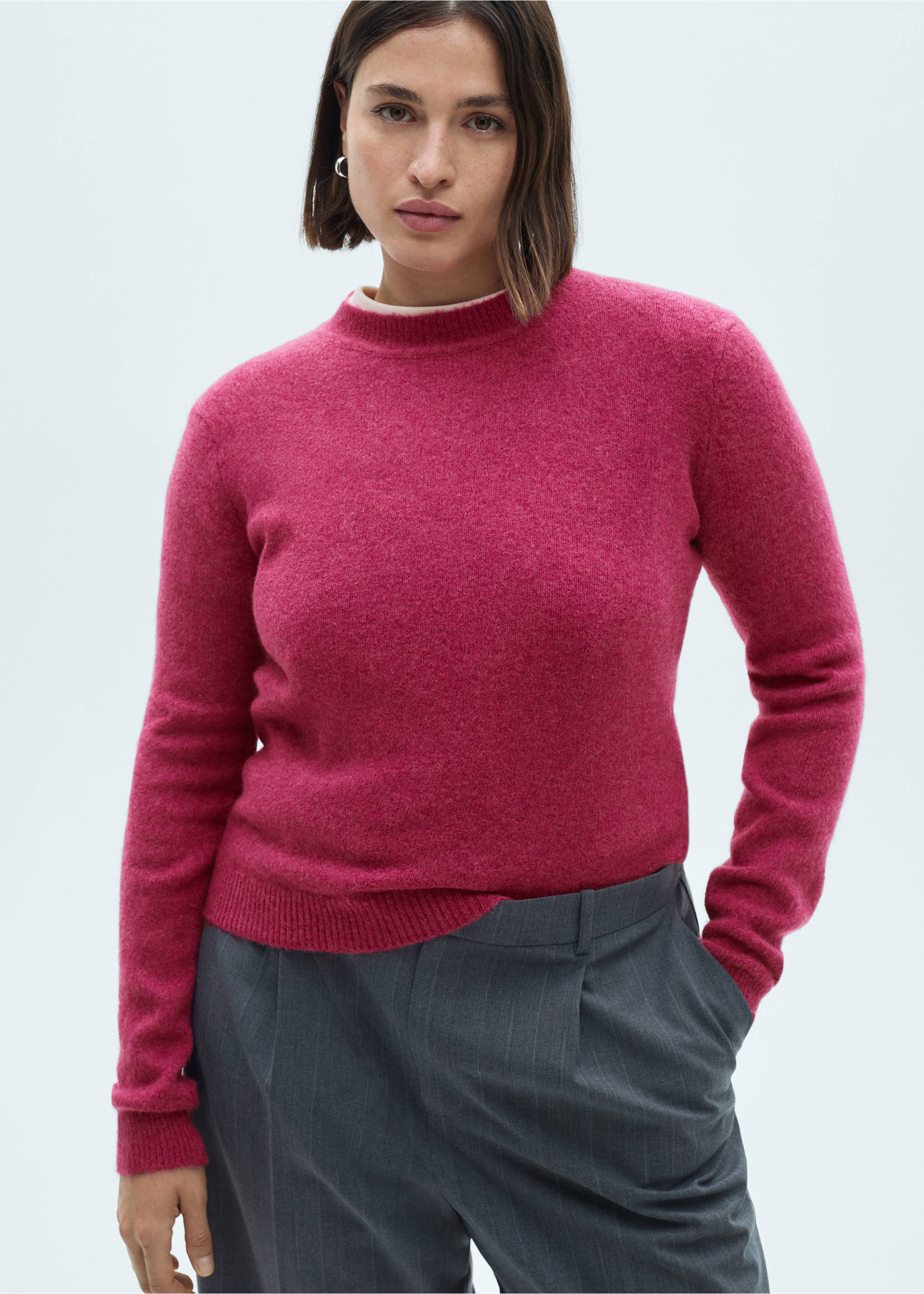 Long-sleeve knitted sweater - Details of the article 5, Fuchsia. Ref: 77078266-00.