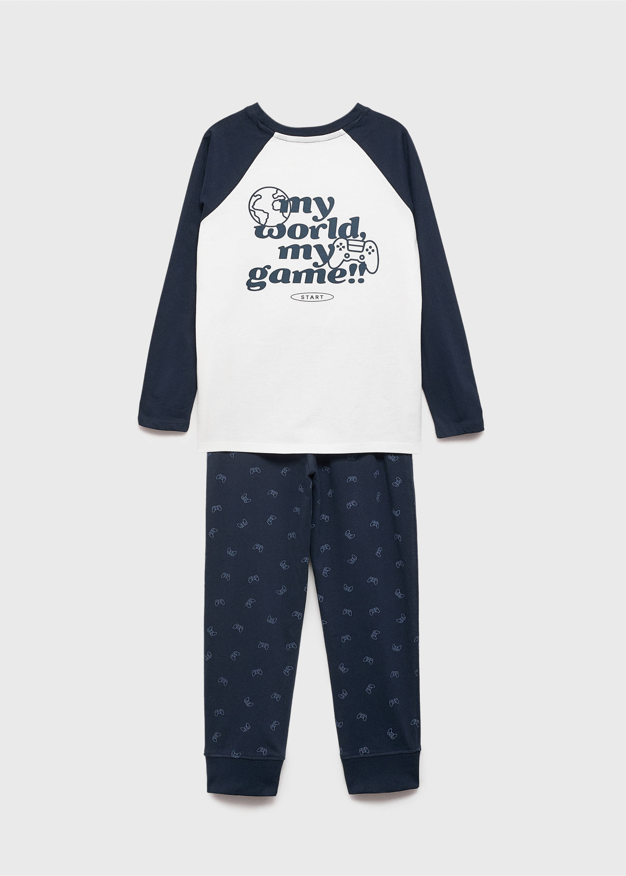 Cotton printed long pyjamas - Reverse of the article, Dark Navy. Ref: 77078268-00.