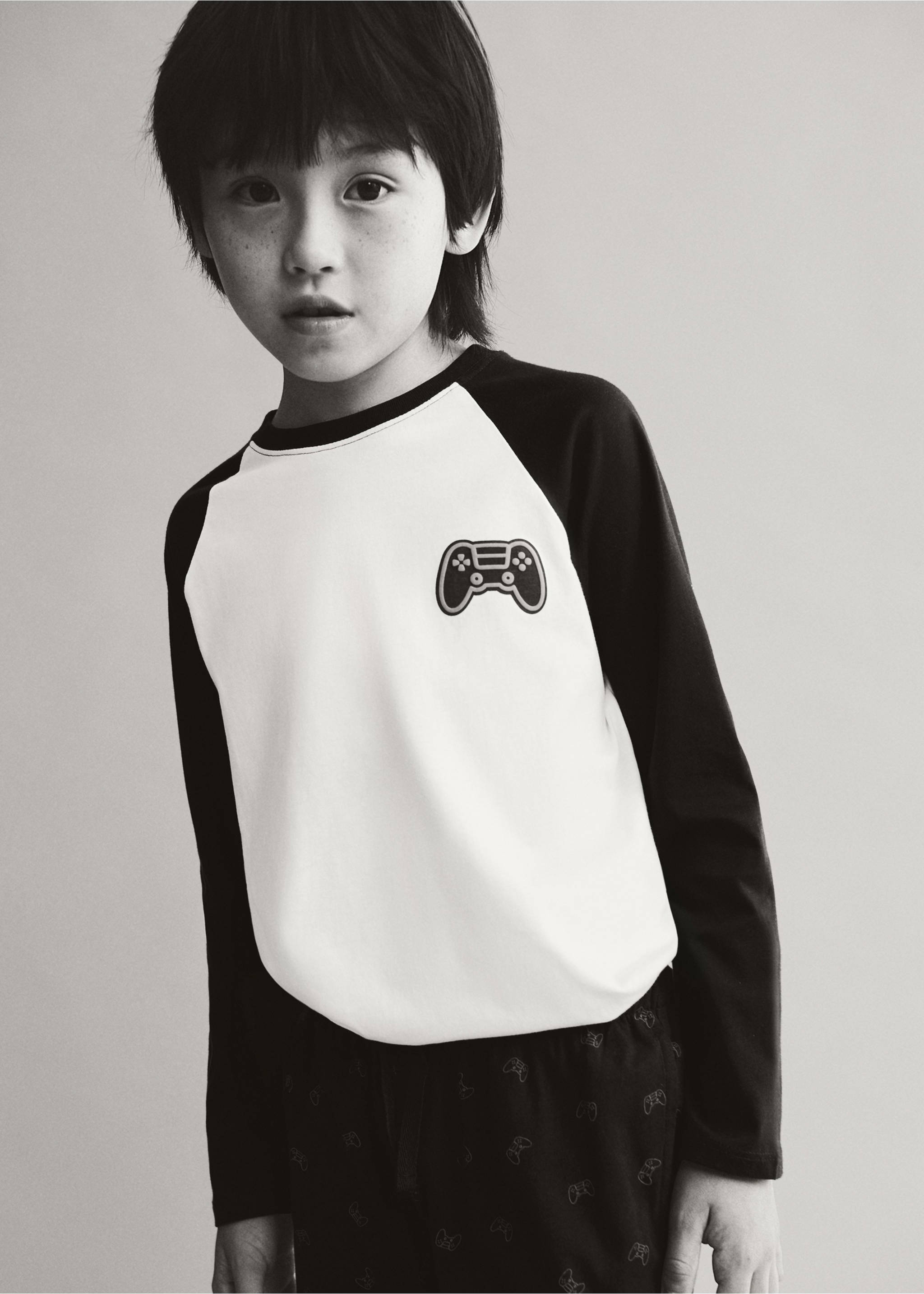 Cotton printed long pyjamas - Details of the article 5, Dark Navy. Ref: 77078268-00.