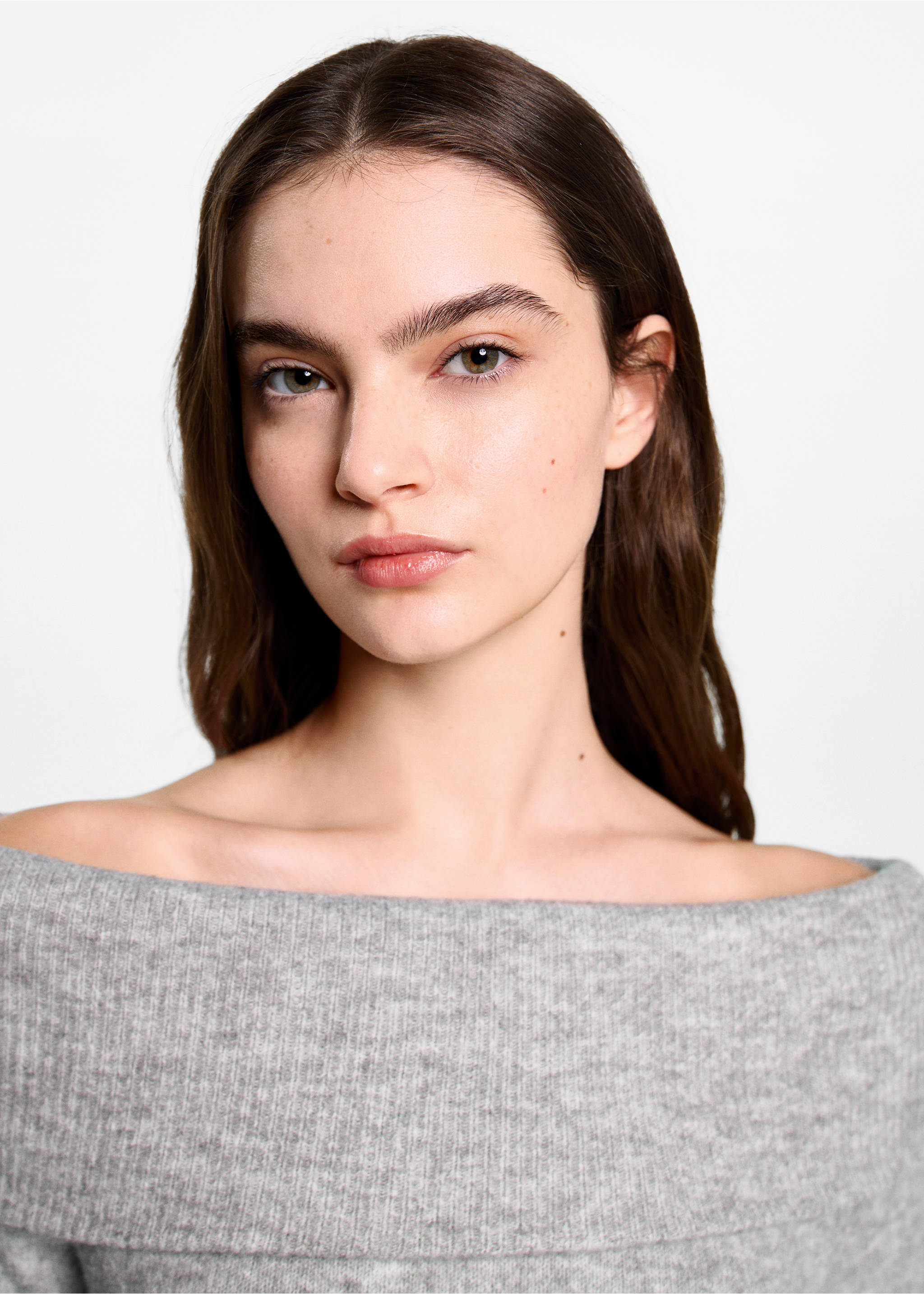 Schulterfreies Kleid - Detail des Artikels 1, Hellgrau meliert. Ref: 77078273-00.